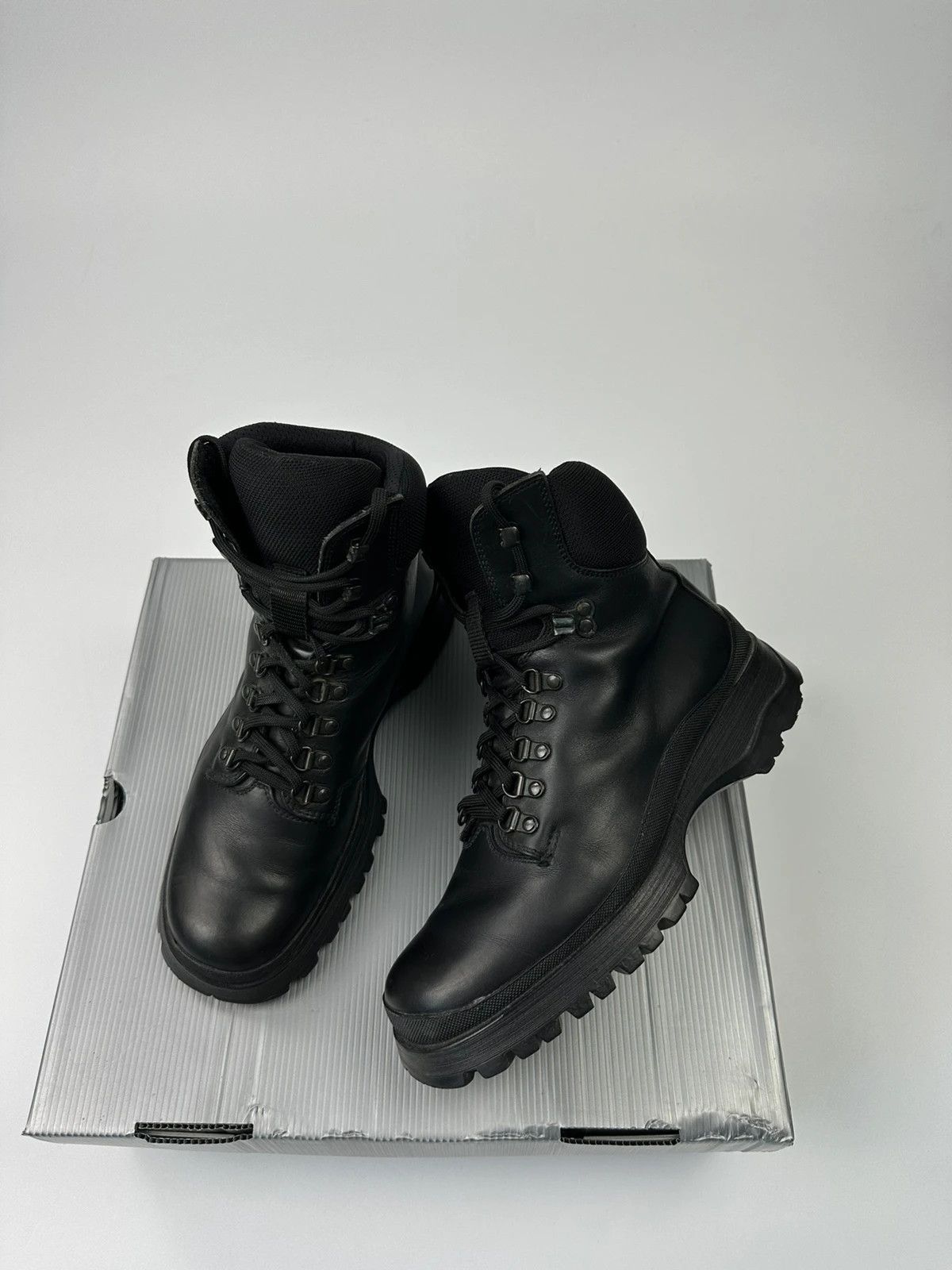 Prada Prada Sport FW1998 Skiskolaer Black Leather Hiking Boots 