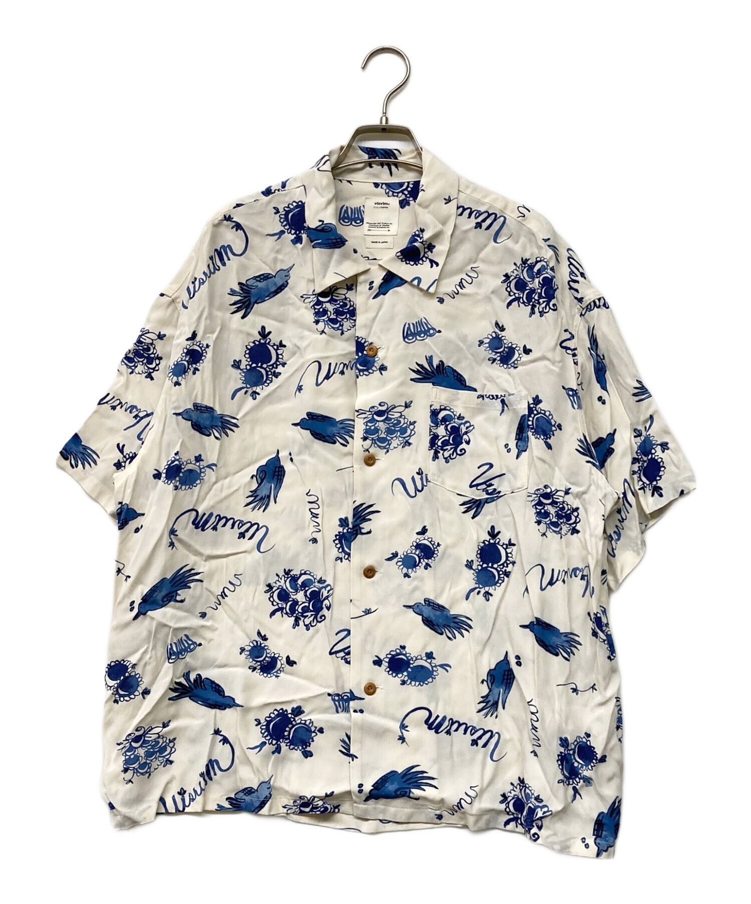 VISVIM WALLIS S/S SHIRT SUNNYBIRD Rayon Blue White Size 2