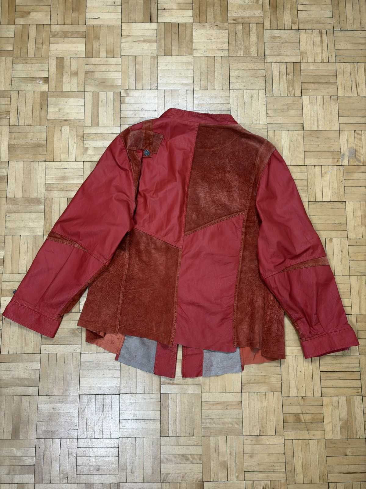 Vintage Burgundy Leather Patchwork Boho Hippie Jacket Size L / US 10 / IT 46 - 2 Thumbnail