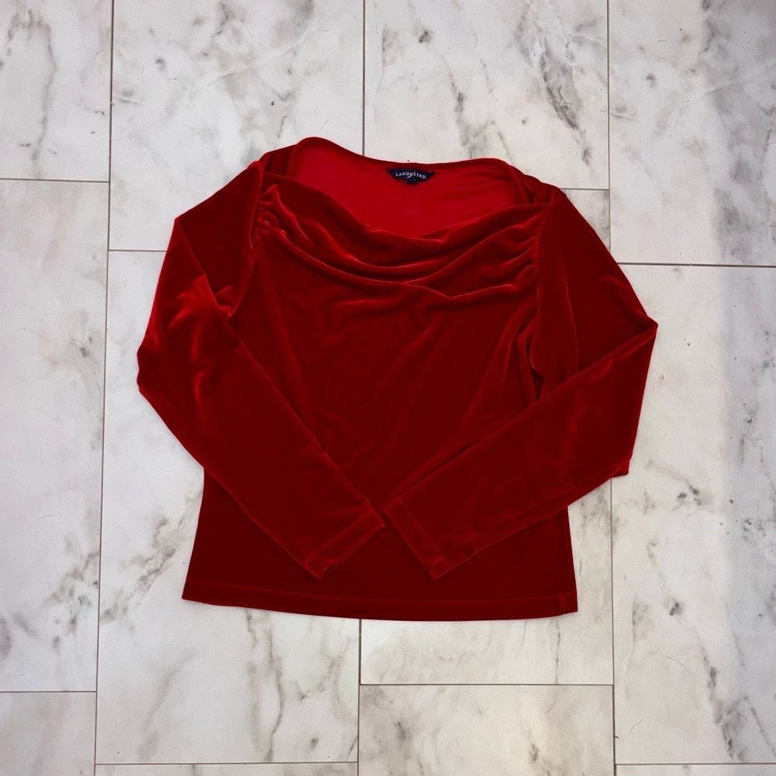 Lands' End Lands End Rich Red Velvet Cowl Neck Top Size L / US 10 / IT 46 - 7 Thumbnail
