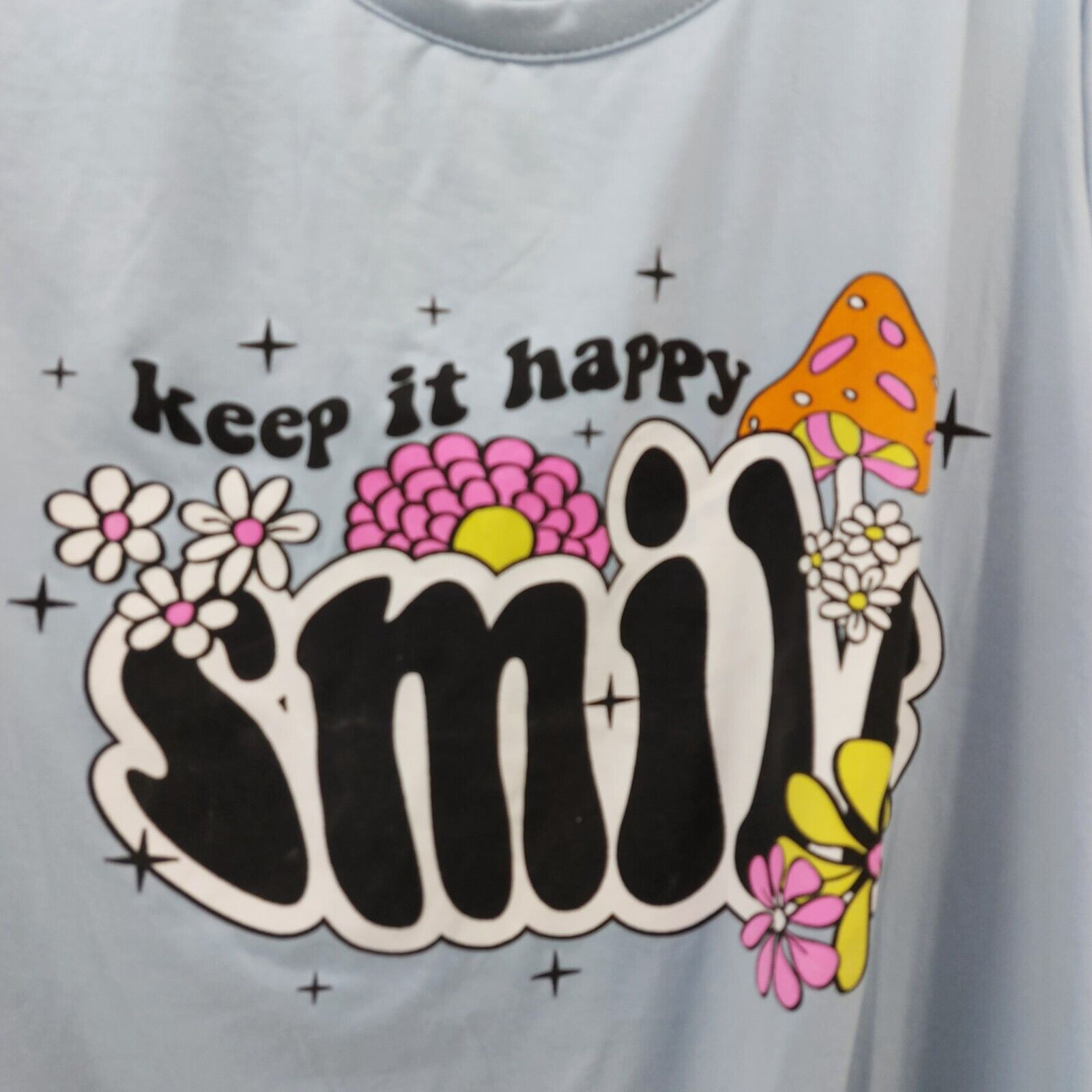 Other Ruby & Lace Light Blue Top Tee Flowers Mushrooms Keep Happy Size XL / US 12-14 / IT 48-50 - 2 Thumbnail