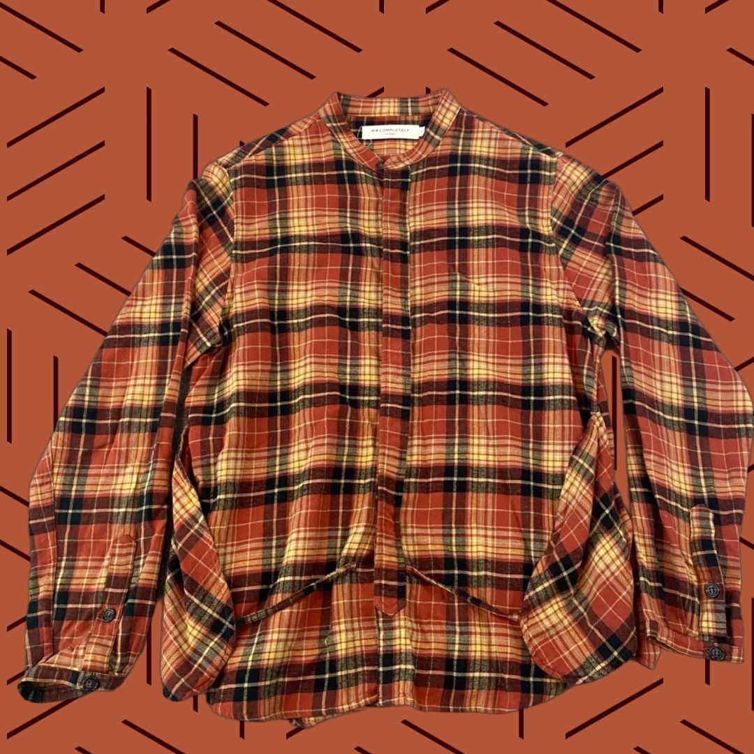 Vintage MR. Completely Shirt Mens Small Red Brown Plaid Button Up Band Collar USA L/S Size US M / EU 48-50 / 2 - 1 Thumbnail