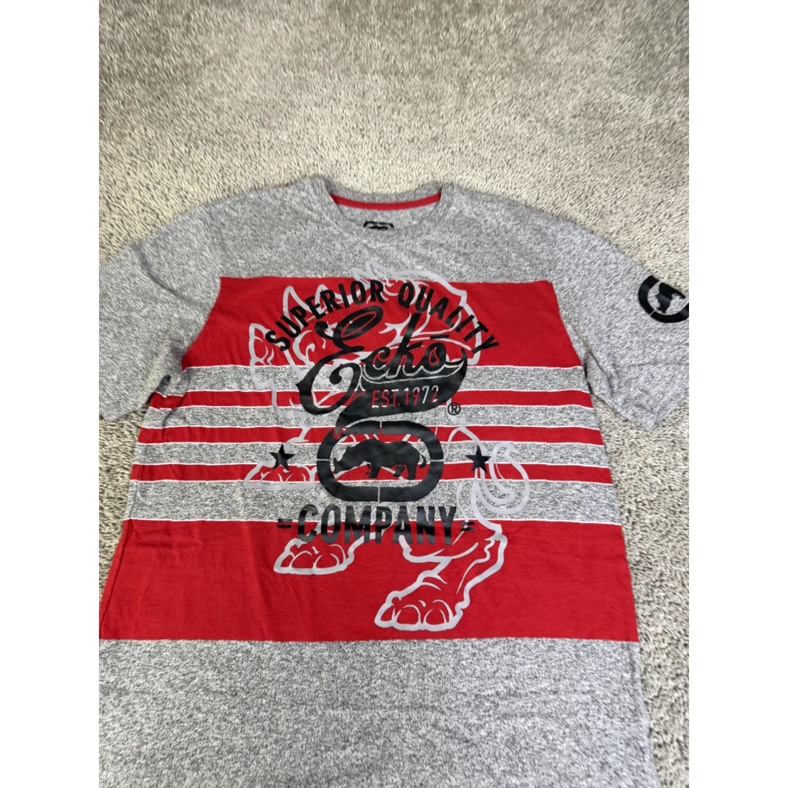 Ecko Unltd. Ecko Unltd. Shirt Mens L Gray Red Striped Logo Graphic Tee Top Cotton Crewneck Size US L / EU 52-54 / 3 - 3 Thumbnail