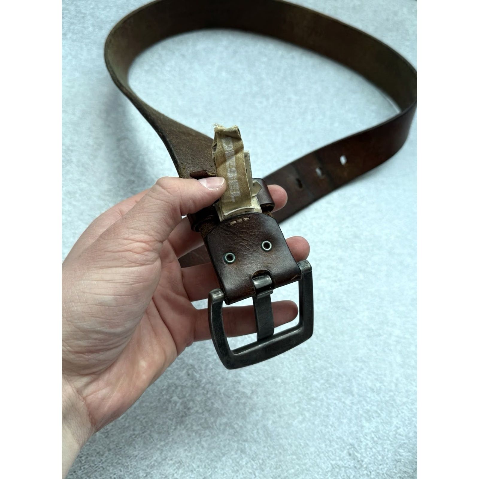 Diesel VINTAGE Diesel Leather Belt Brown 102 cm Length Metal Buckle Logo Studded Western Belt Men Size ONE SIZE - 5 Thumbnail