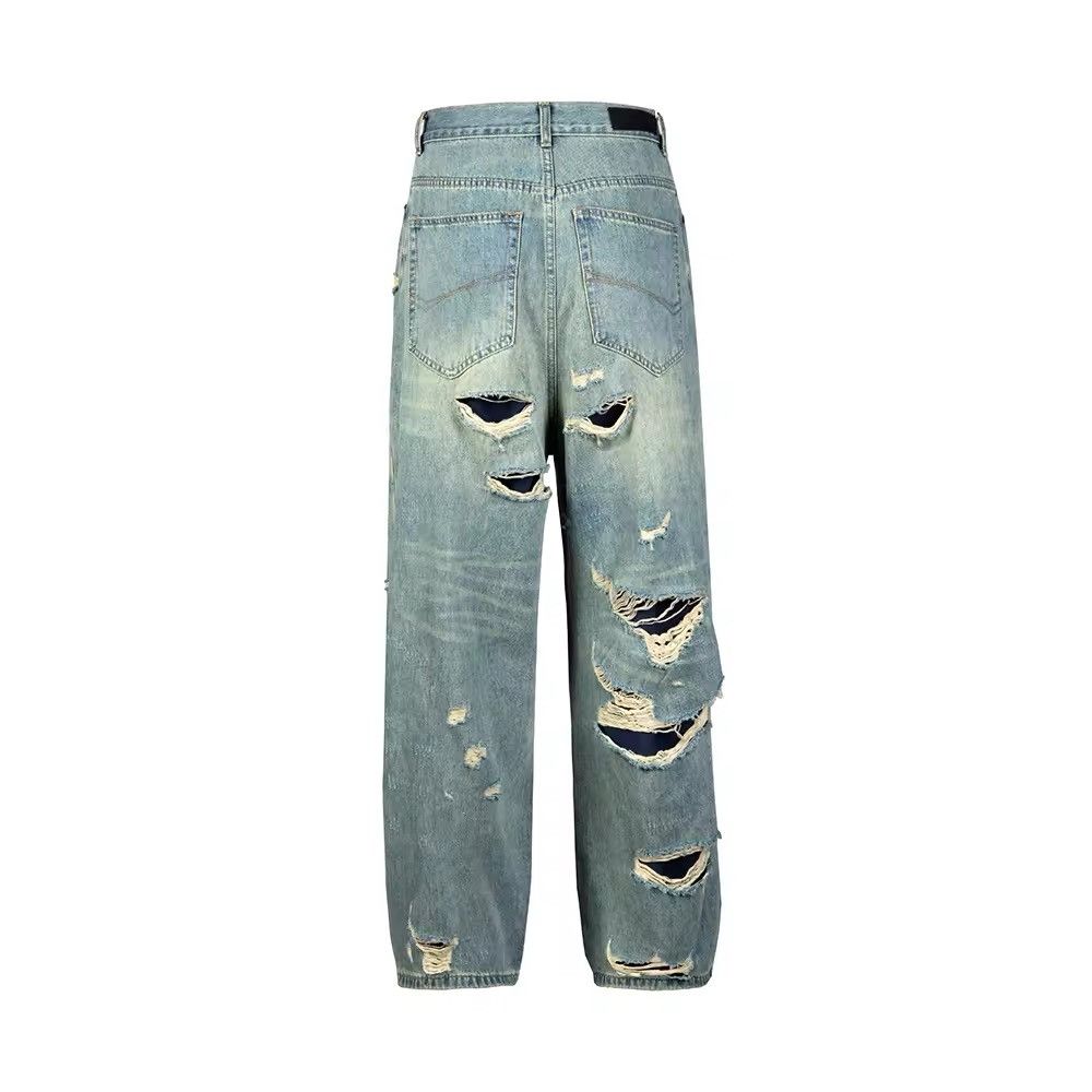 Japanese Brand × Jean Retro washed distressed double layer large hole tassel jeans Size US 33 - 3 Thumbnail