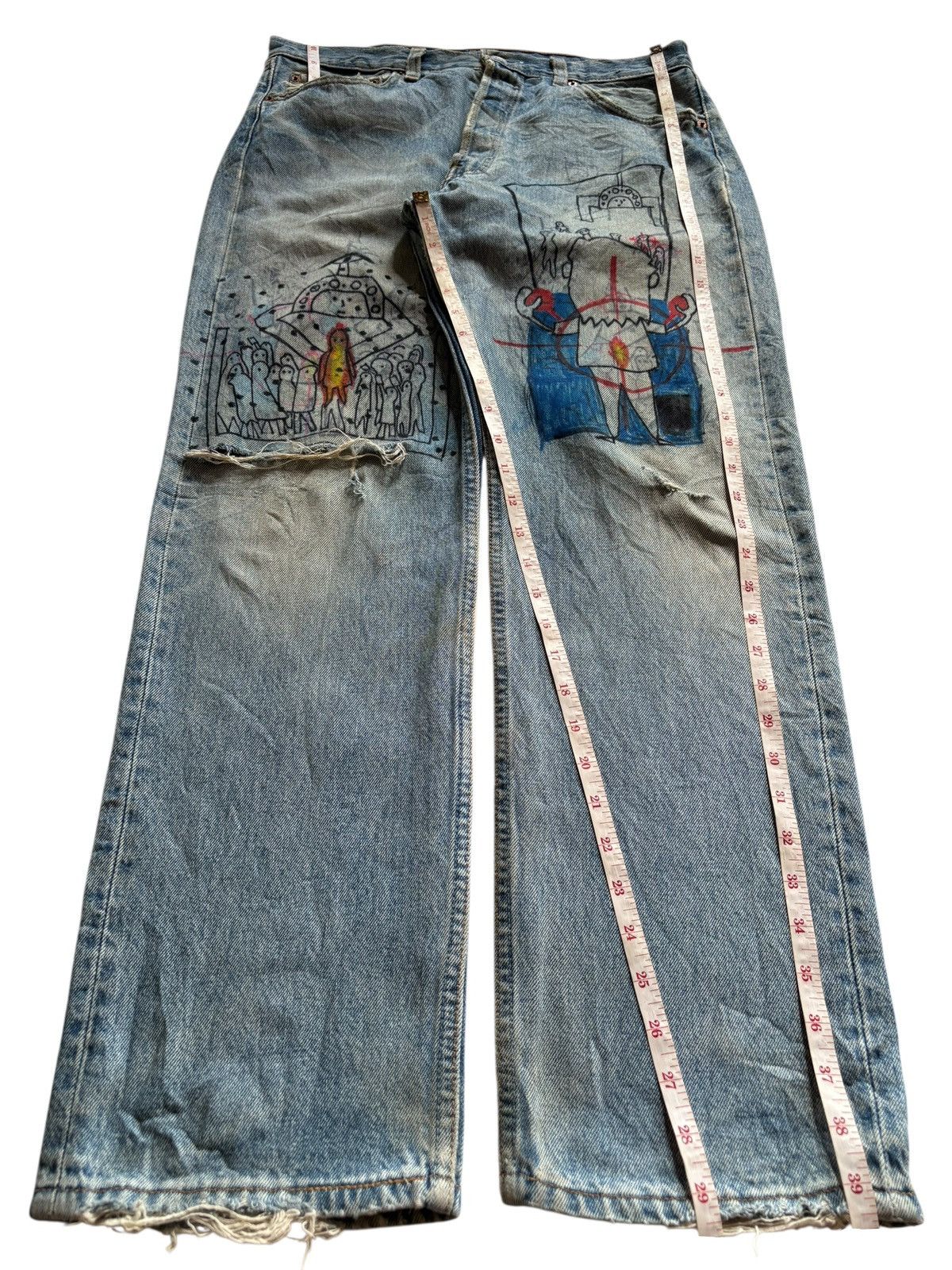 Levi's × Levi's Vintage Clothing Vintage 90s Levis 501 Button Fly Painted Distress Loose Jean Size US 32 / EU 48 - 12 Thumbnail