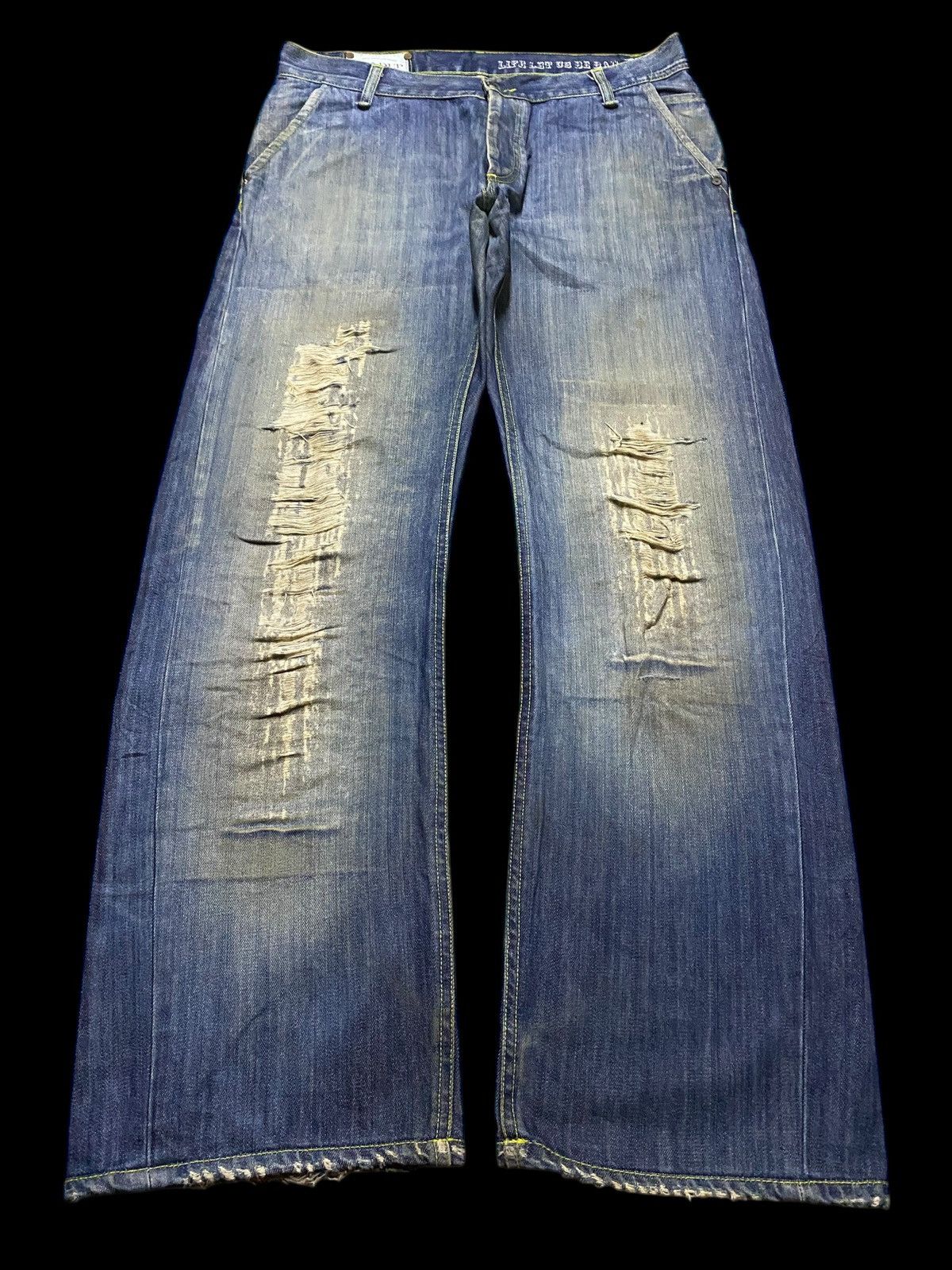 Kapital Dondup Distressed Wide Leg Jeans Vintage Washed Denim Size US 34 / EU 50 - 1 Thumbnail