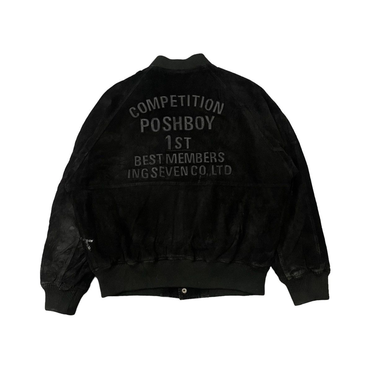 Vintage Vintage Poshboy Blackout Pig Skin Leather Varsity Jacket