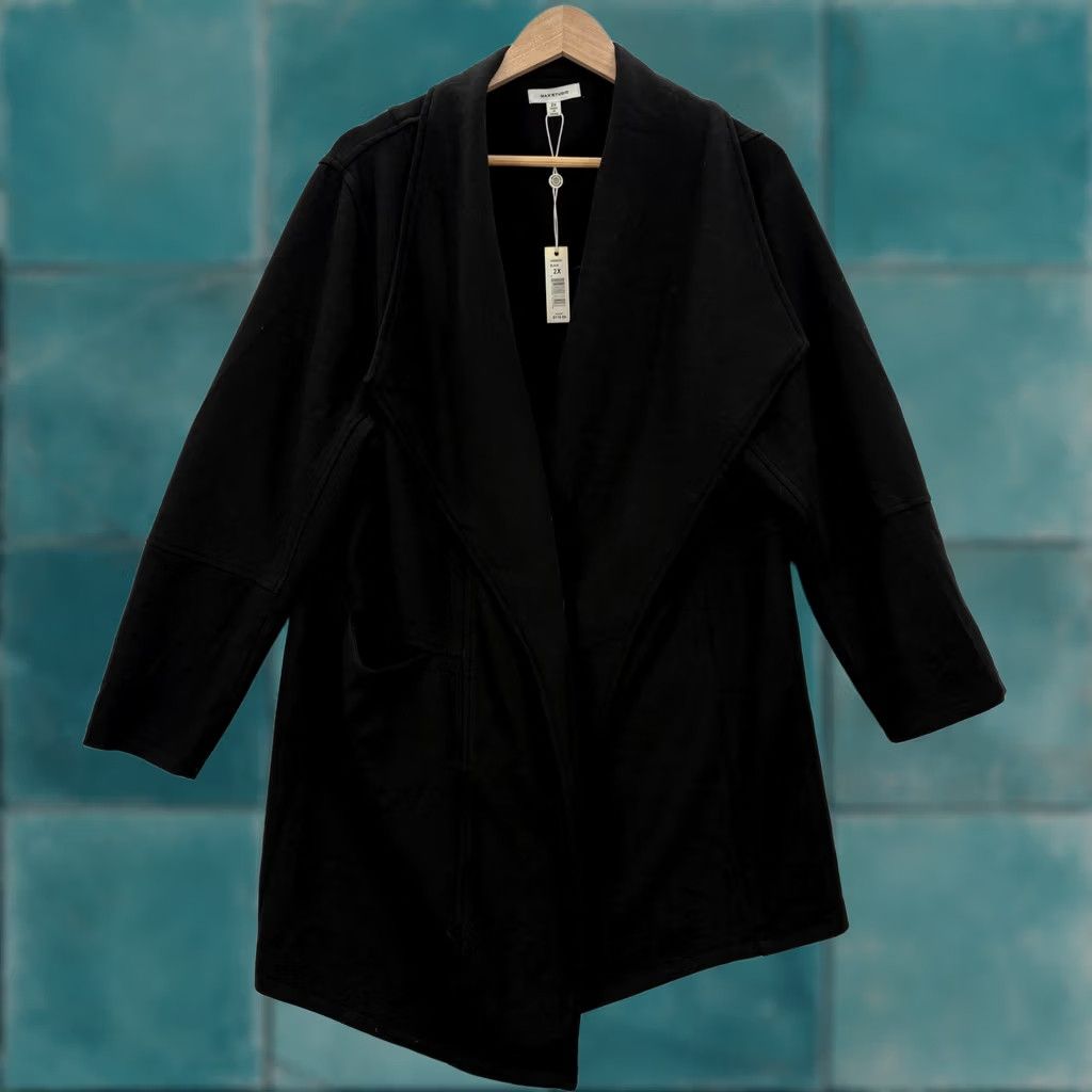 Vintage Max Studio Coatigan Jacket Womens Plus 2X Black Knit Open Front Pockets NWT Size XXL / US 16-18 / IT 52-54 - 1 Thumbnail