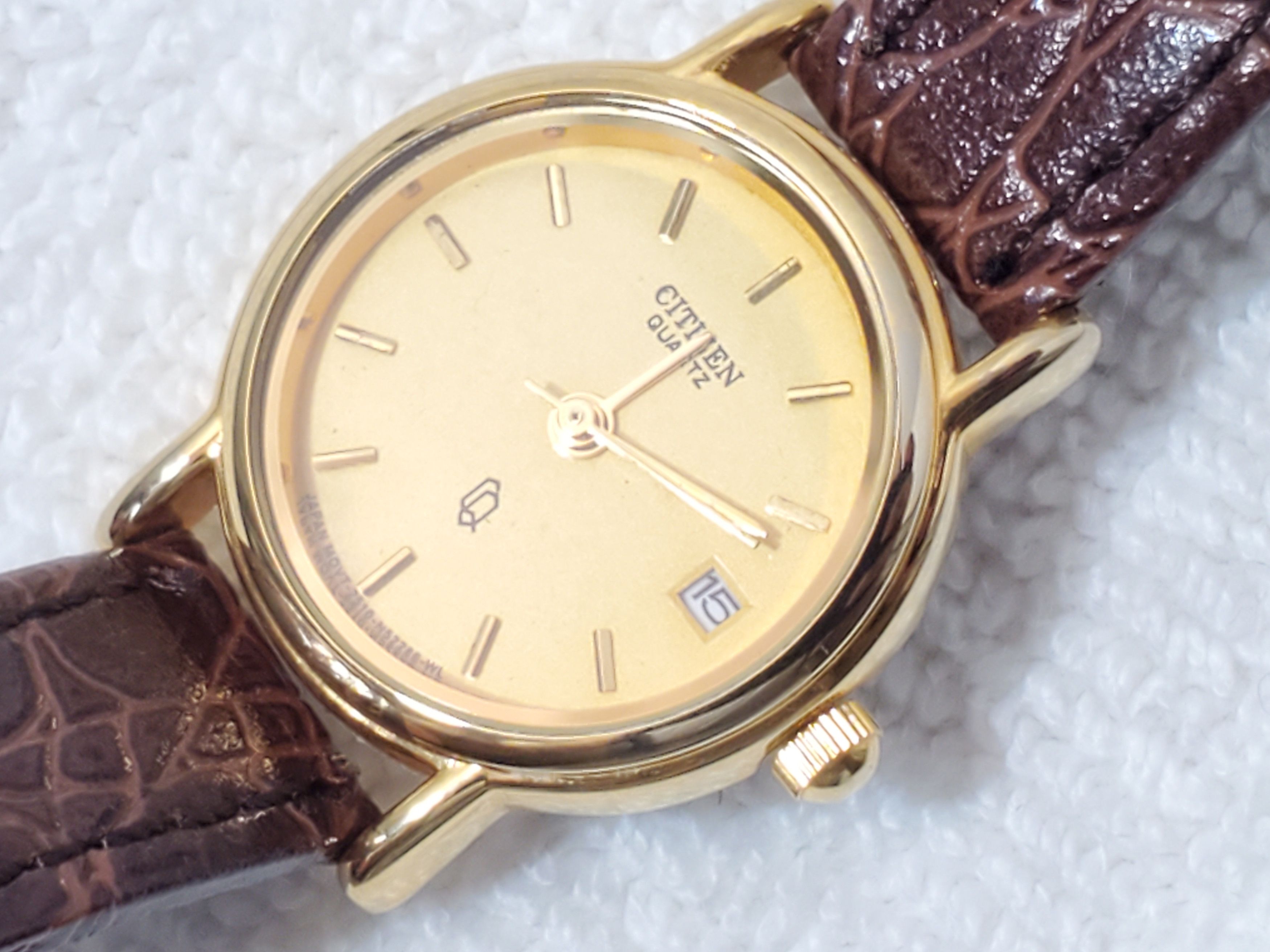 Citizen Vintage 1990's Citizen Women's Date Watch Brown Leather Band Size ONE SIZE - 4 Thumbnail