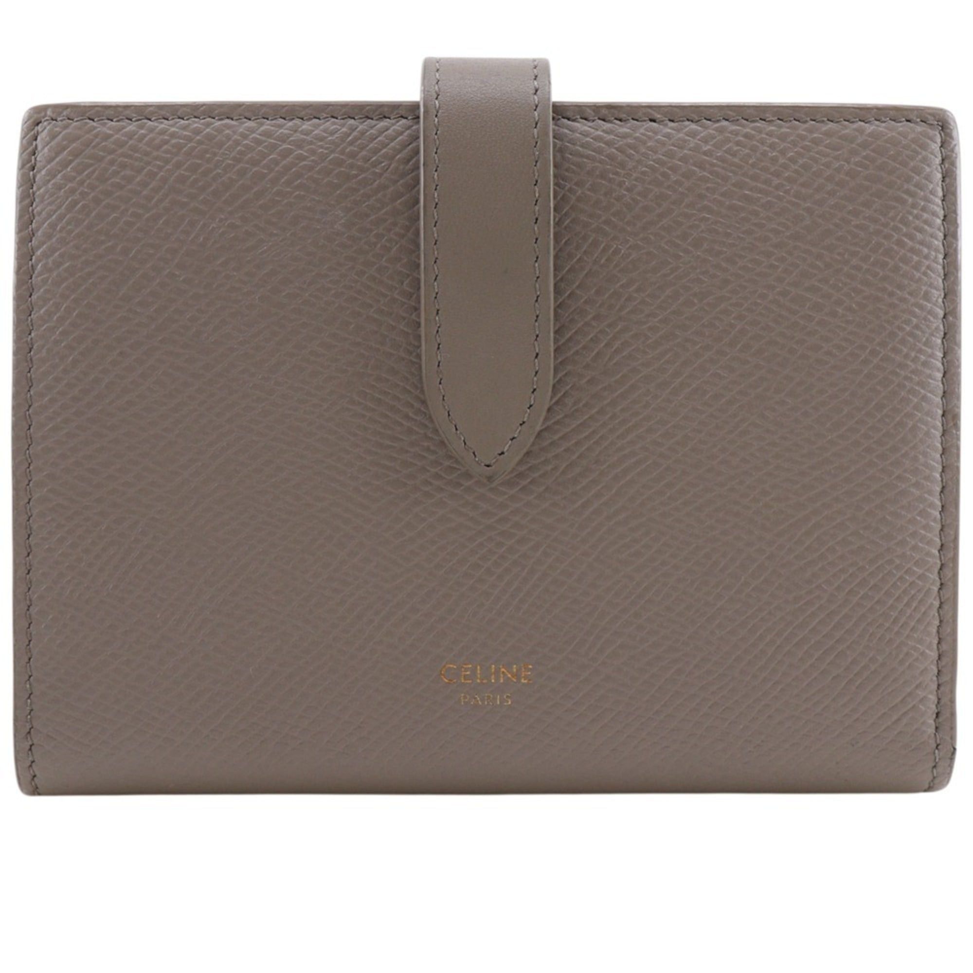 Celine Celine Medium Strap Wallet, Bi-fold Leather, Greige, Snap Button, Women's Size ONE SIZE - 1 Thumbnail