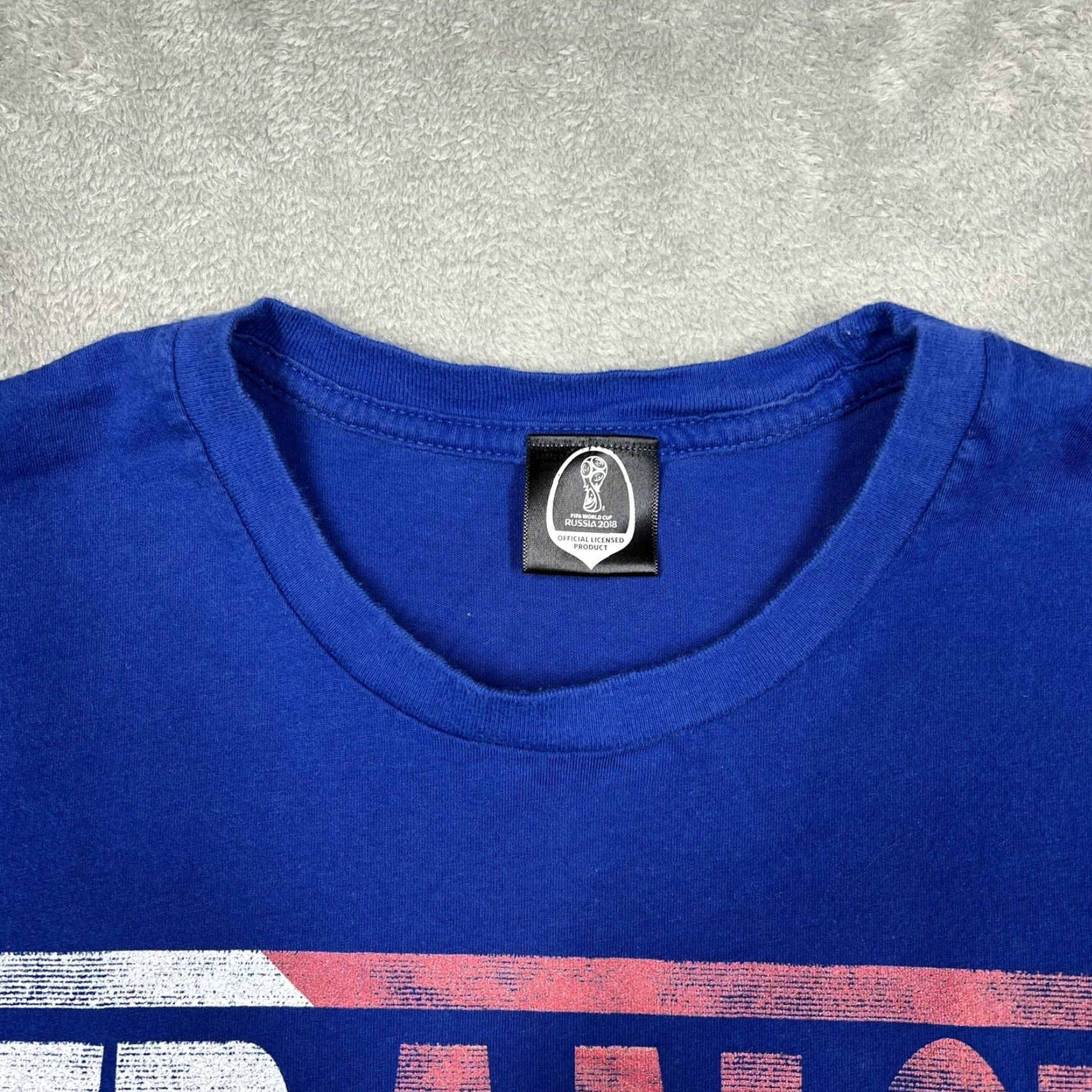 Vintage France Football T-Shirt FIFA World Cup Russia 2018 Mens Large Royal Blue Size US L / EU 52-54 / 3 - 7 Thumbnail