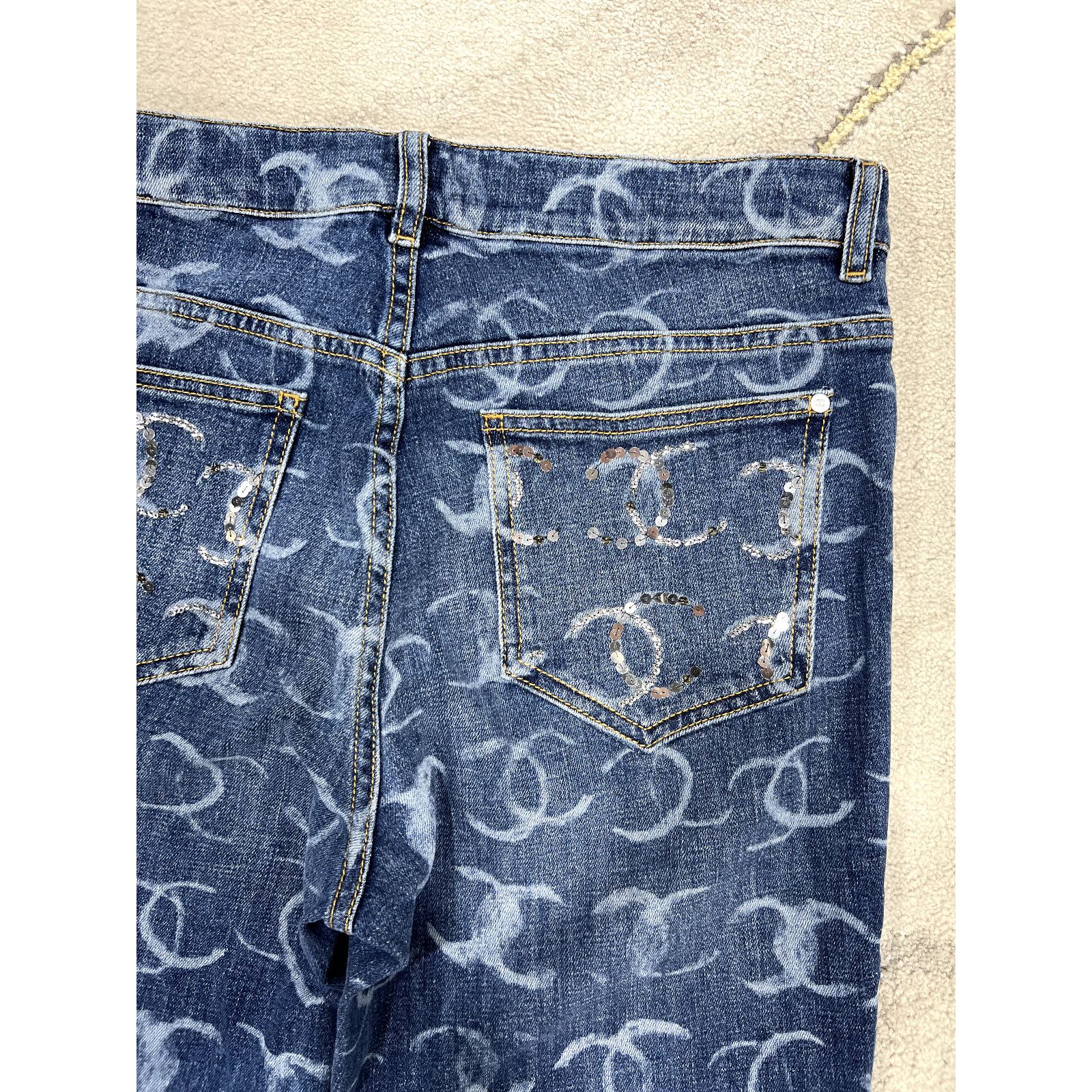Chanel Chanel Denim White CC Printed Logo Sequin Skinny Jeans 42 Size 28" / US 6 / IT 42 - 12 Thumbnail