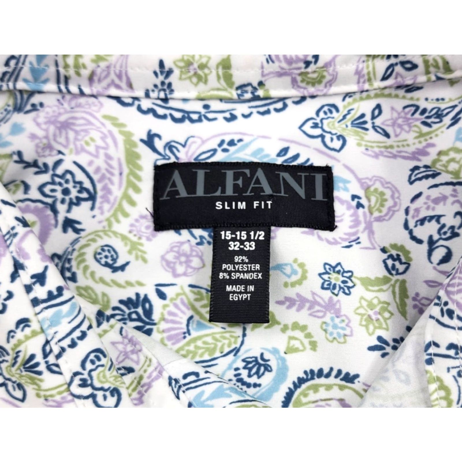 Alfani Alfani Shirt Mens 15-15.5 32-33 White Paisley Slim Fit Stretch Button-Down Shirt Size US L / EU 52-54 / 3 - 5 Thumbnail