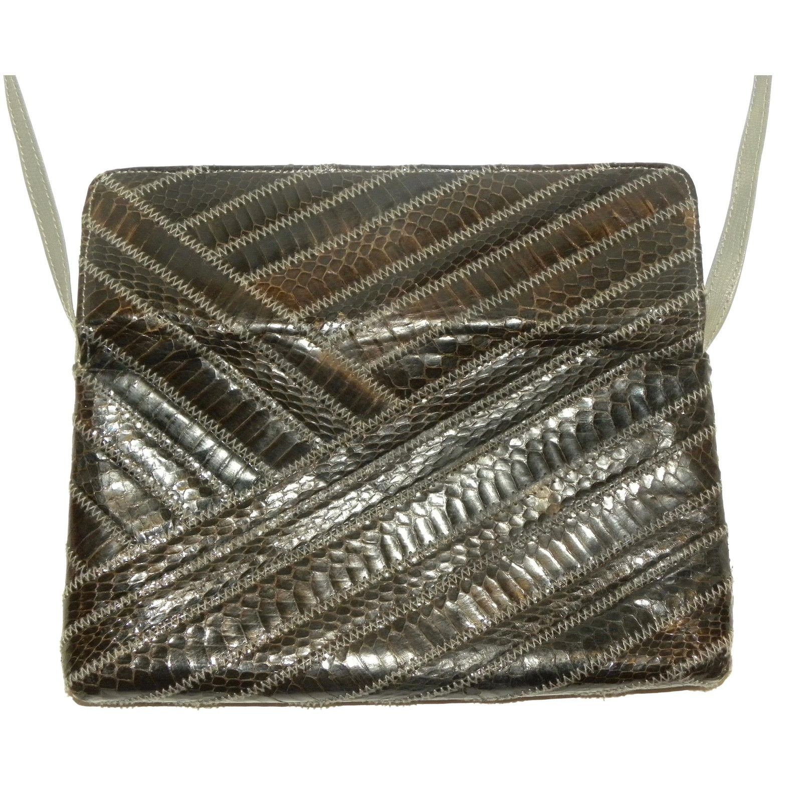 Vintage 70s 80s Gray Snakeskin Envelope Shoulder Bag w Leather Strap Size ONE SIZE - 6 Thumbnail