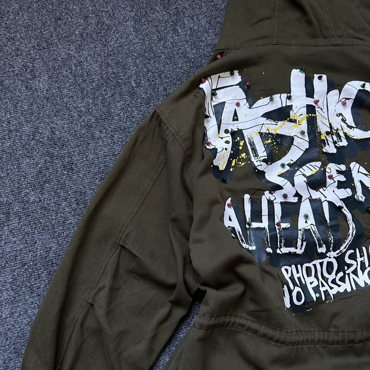 Zara VTG Zara Basic Dept Denim L Khaki Green Funky Jacket Studded Size L / US 10 / IT 46 - 18 Thumbnail