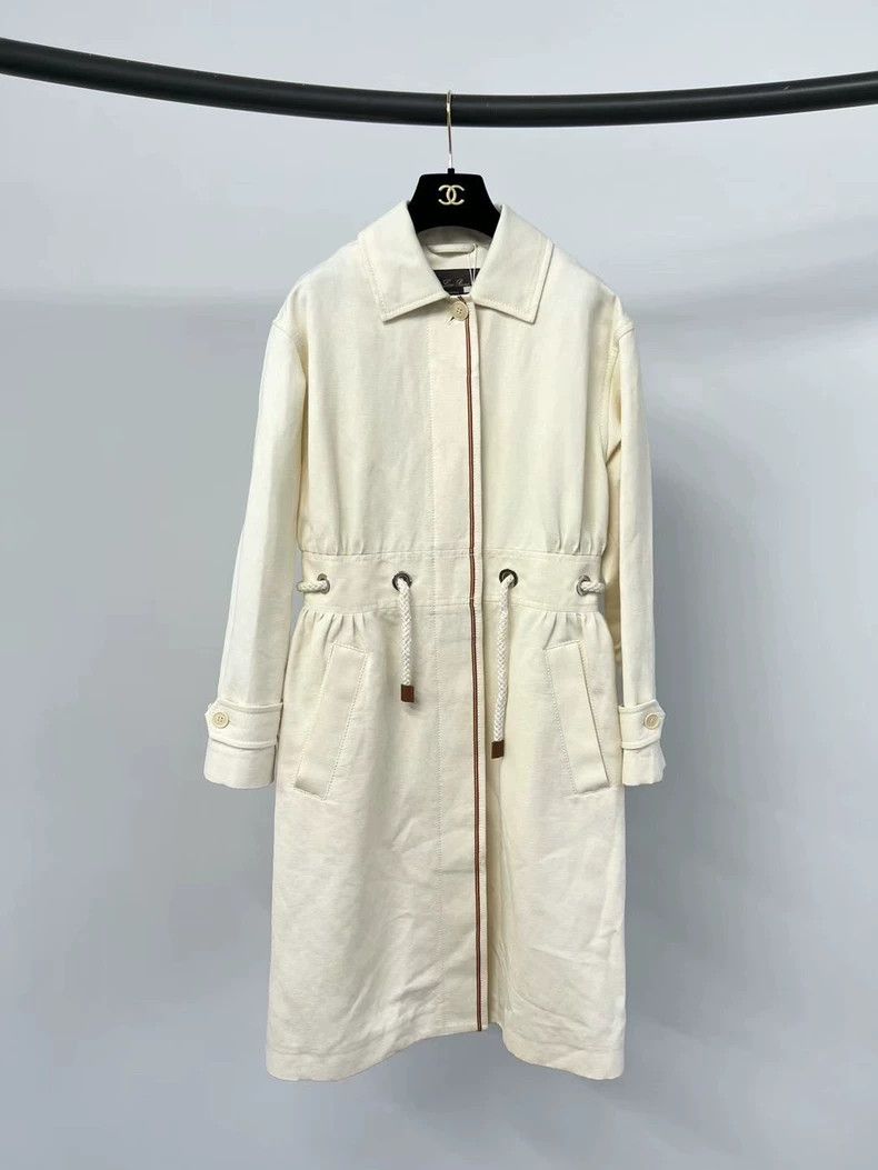Loro Piana LORO PIANA White cotton blended linen coat with long colla Size XS / US 0-2 / IT 36-38 - 1 Thumbnail
