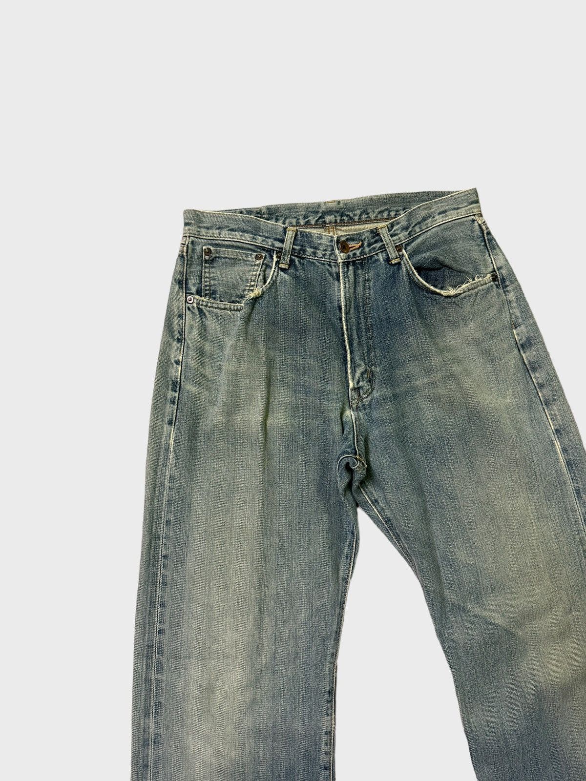 Japanese Brand Vintage Distressed Baggy Edwin 505 Selvedge Thrashed Jeans Size US 30 / EU 46 - 4 Thumbnail