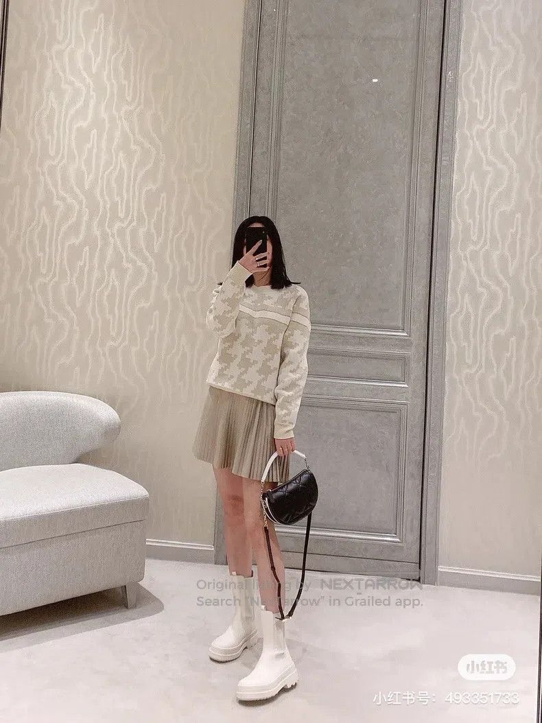 Dior Dior White gold checkered letter logo cashmere sweater Size XS / US 0-2 / IT 36-38 - 9 Thumbnail