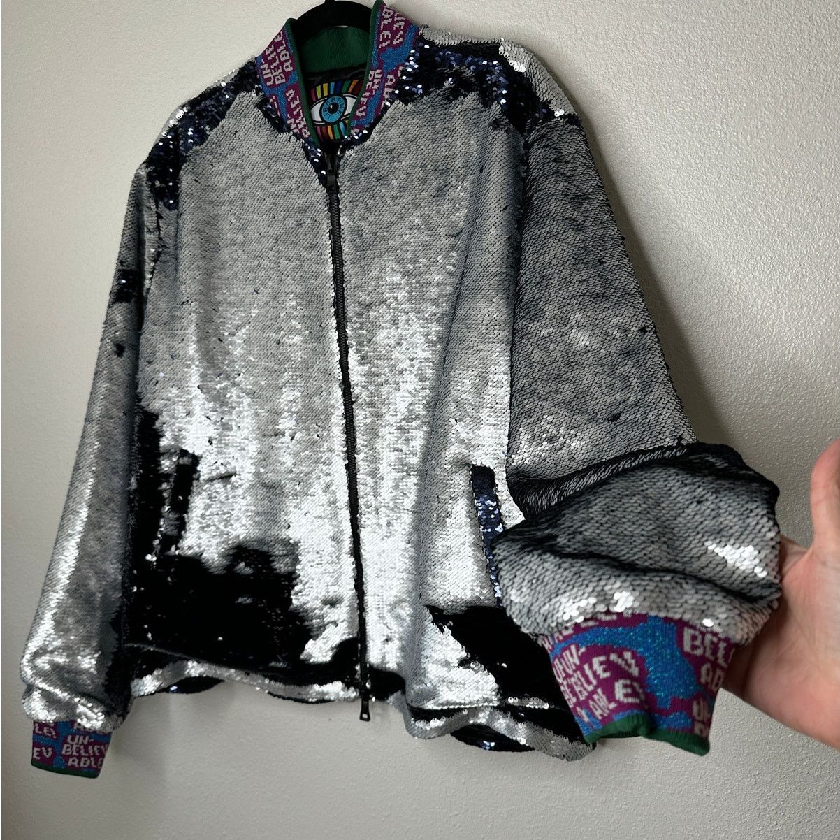Libertine Libertine Silver Black Sequin Long Sleeve Bomber Jacket XL Size XL / US 12-14 / IT 48-50 - 6 Thumbnail