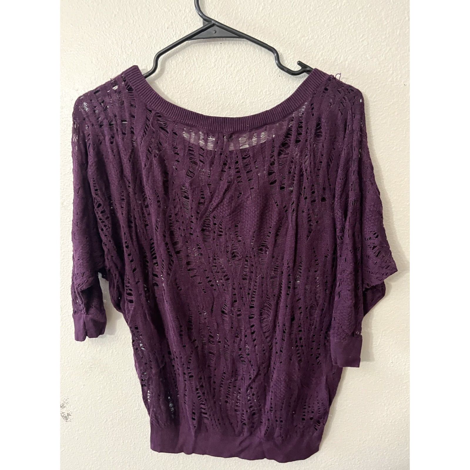 Express VINTAGE Express Women's Sweater Tunic Crocheted Short Sleeve Lightweight Fall Spring Summer Winter Relaxed Size S Purple Clothing Size S / US 4 / IT 40 - 3 Thumbnail