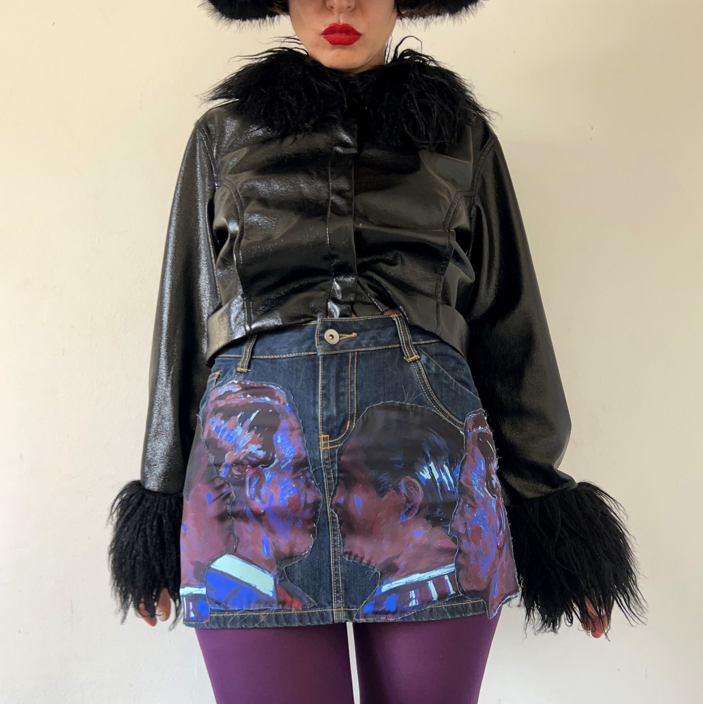 Custommade Custom Graphic Print Reworked Denim Skirt Size 27" / US 4 / IT 40 - 1 Thumbnail