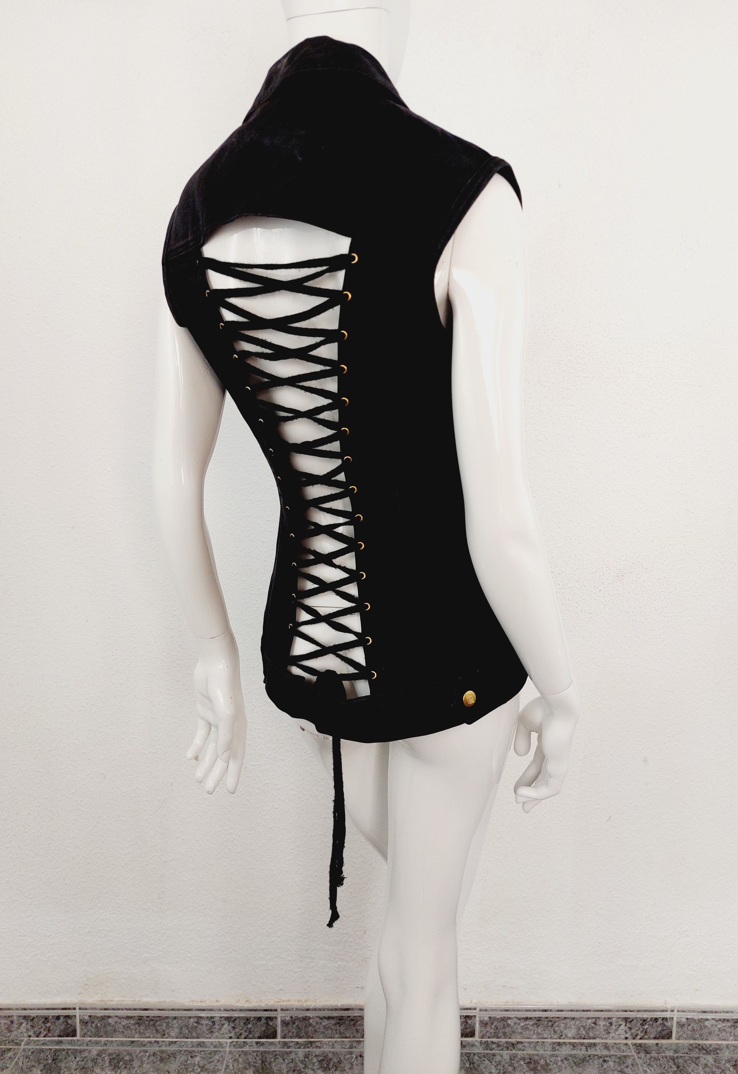 Jean Paul Gaultier Lace Up Coset Denim Vest Top Corset