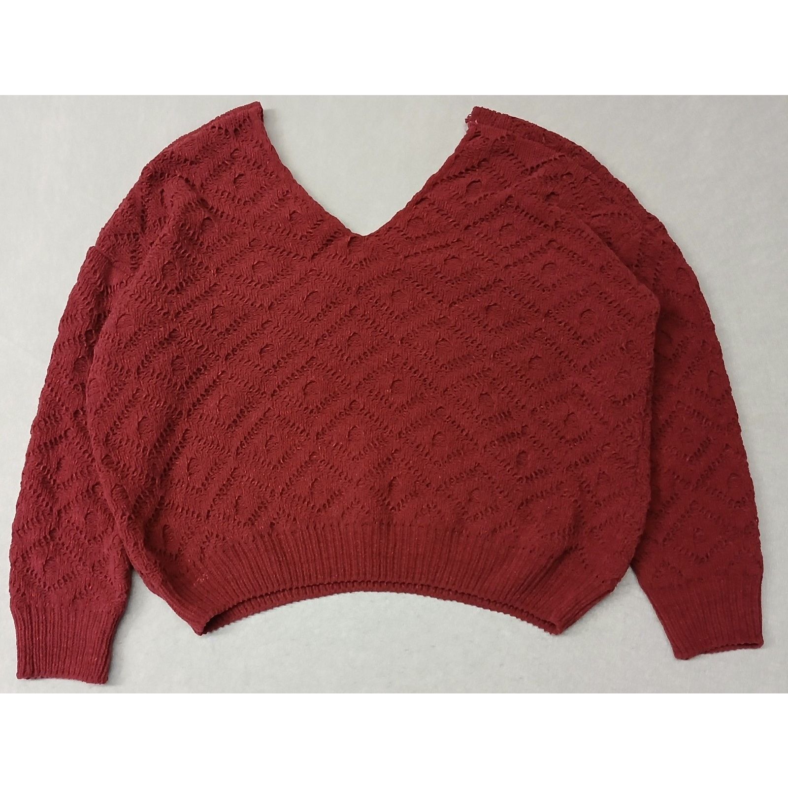 rue21 Rue 21 (XSmall) Women's Burgandy Knitted V-Neck Crop Sweater Size XS / US 0-2 / IT 36-38 - 8 Thumbnail