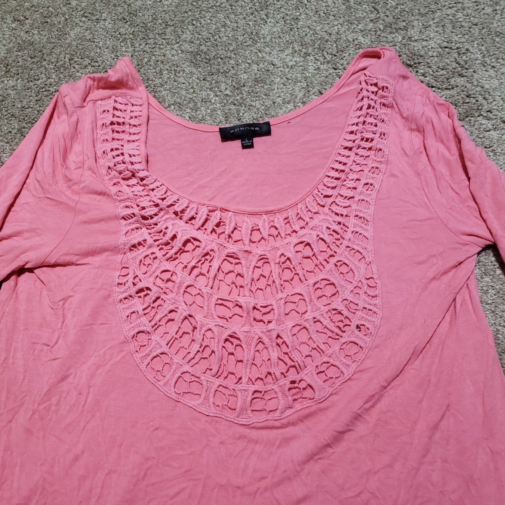 Pinko Spense Shirt Blouse Women's L Coral Crochet Tie- Neck Knit Flowy Tunic Casual Vintage: No Size L / US 10 / IT 46 - 2 Thumbnail