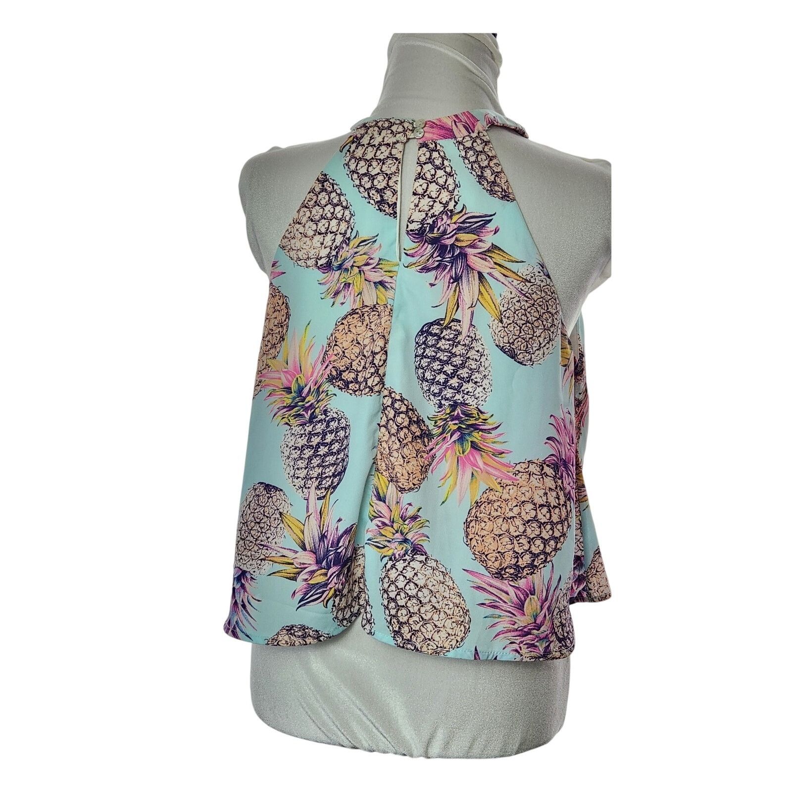 Other Crescent Size Small Halter Top Light Blue Pineapple Blouse Size S / US 4 / IT 40 - 2 Thumbnail