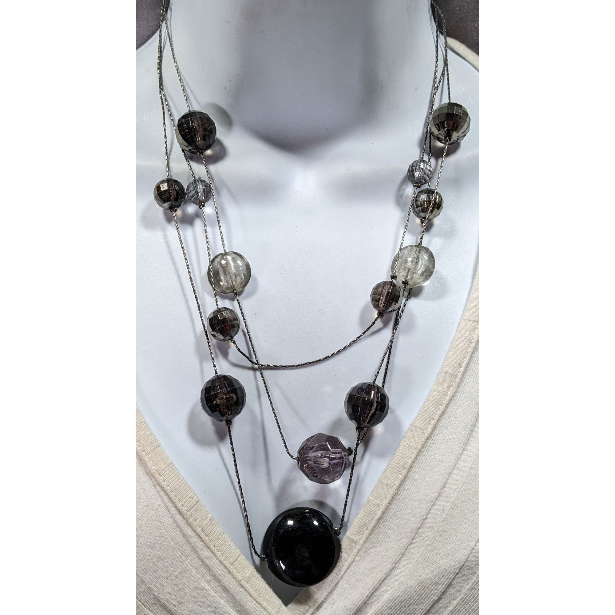 Other Dark Elegant Black And Silver Tone Layered Station Necklace Size ONE SIZE - 2 Thumbnail