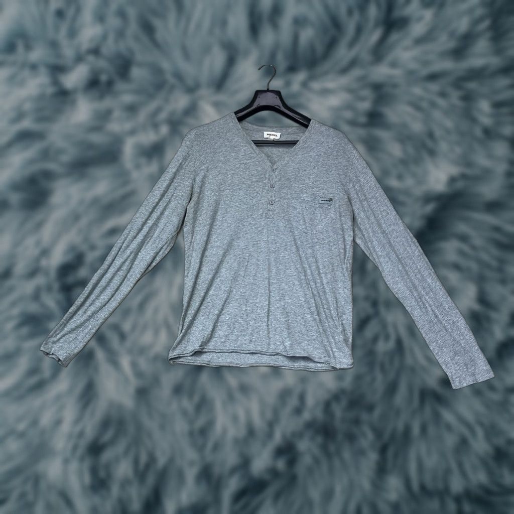 Diesel Diesel Shirt Mens Large Gray Front Pocket Long Sleeve Cotton Henley Regular Crewneck Outdoor Size US L / EU 52-54 / 3 - 1 Thumbnail