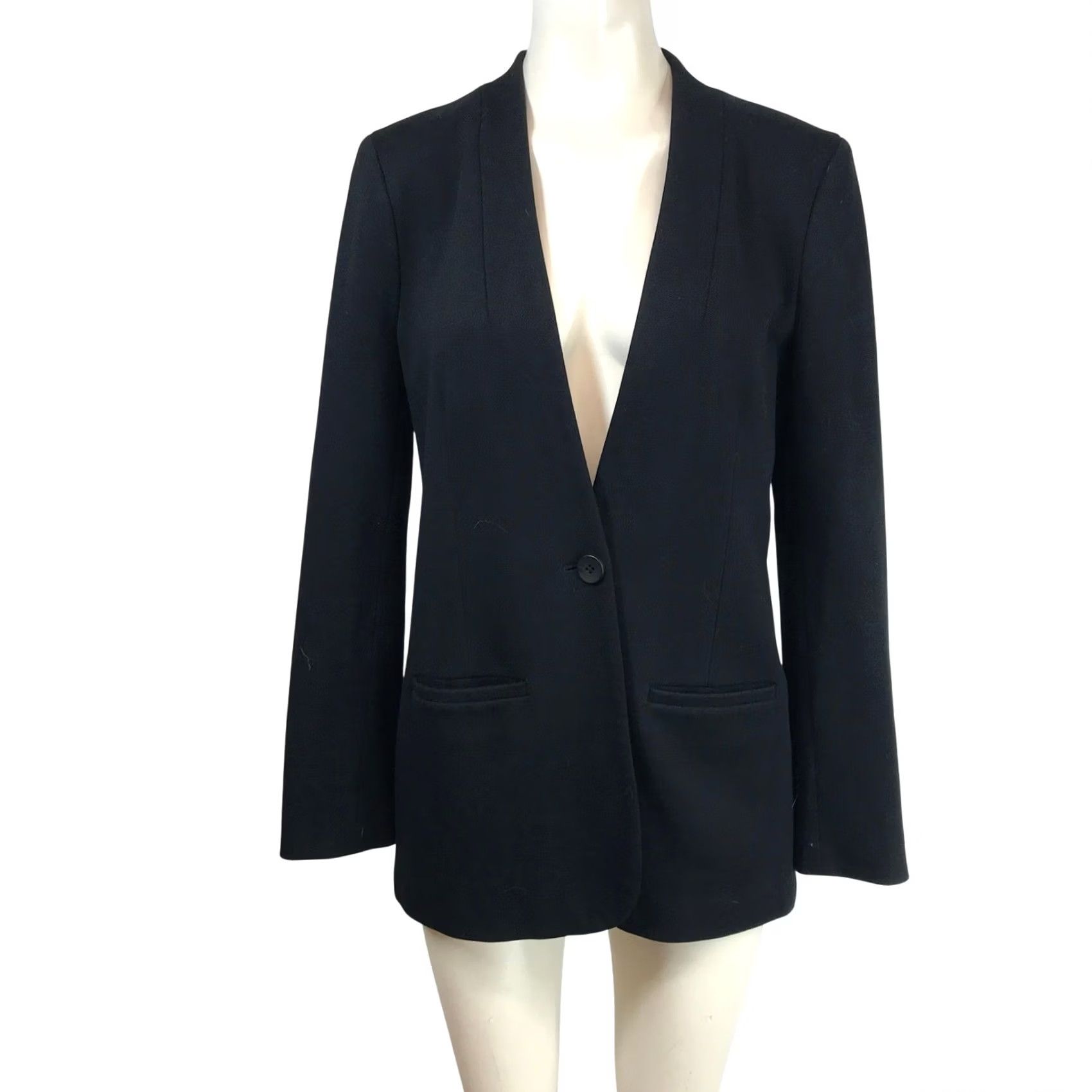 Madewell Madewell Black Collarless Single Button Blazer Jacket Women 6 Regular Long Sleeve Tailored Viscose Blend/0? Size M / US 6-8 / IT 42-44 - 2 Thumbnail