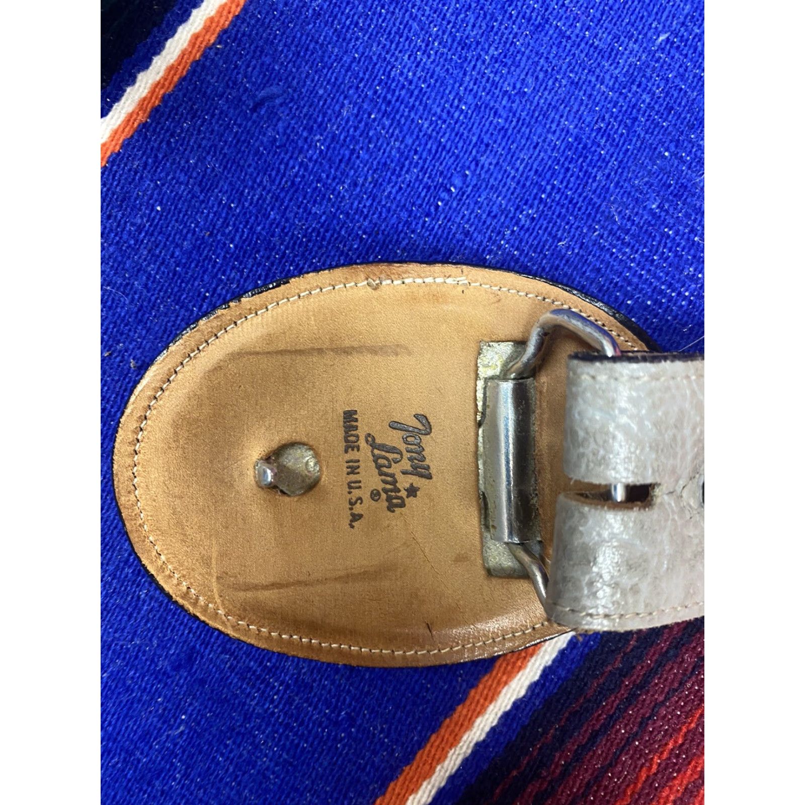 Tony Lama VINTAGE Tony Lama Leather Belt & Matching Belt Buckle Blue & Gray Size 28 USA Belt Buckle Leather Blue Gray 28 Tony Lama USA Adult Unisex Size ONE SIZE - 7 Thumbnail