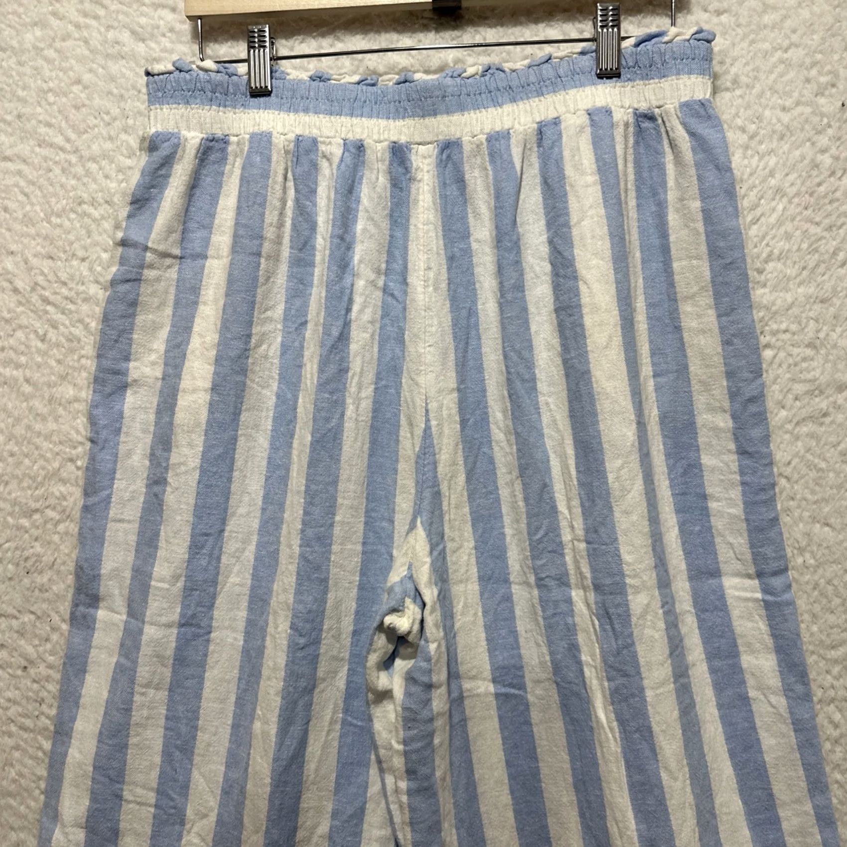 Vintage Lauren Conrad Pants Women’s Large Blue White Stripe Linen Wide-Leg Cropped (LC Lauren Conrad) Size 36" / US 14 / IT 50 - 7 Thumbnail