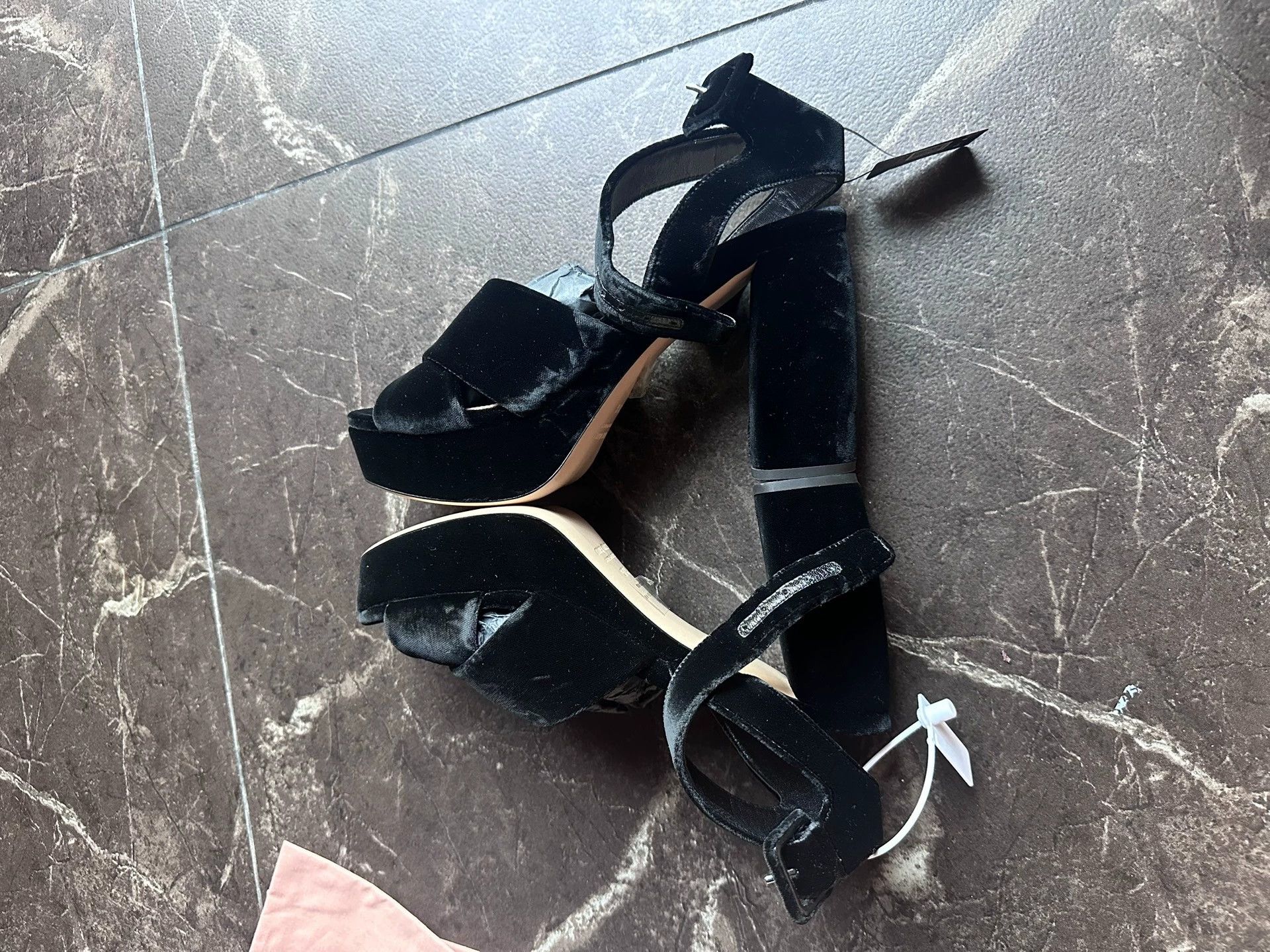 Miu Miu MIU MIU Jodie Open Toe Platform Heels Black Velvet 37.5 Size US 7 / IT 37 - 4 Thumbnail