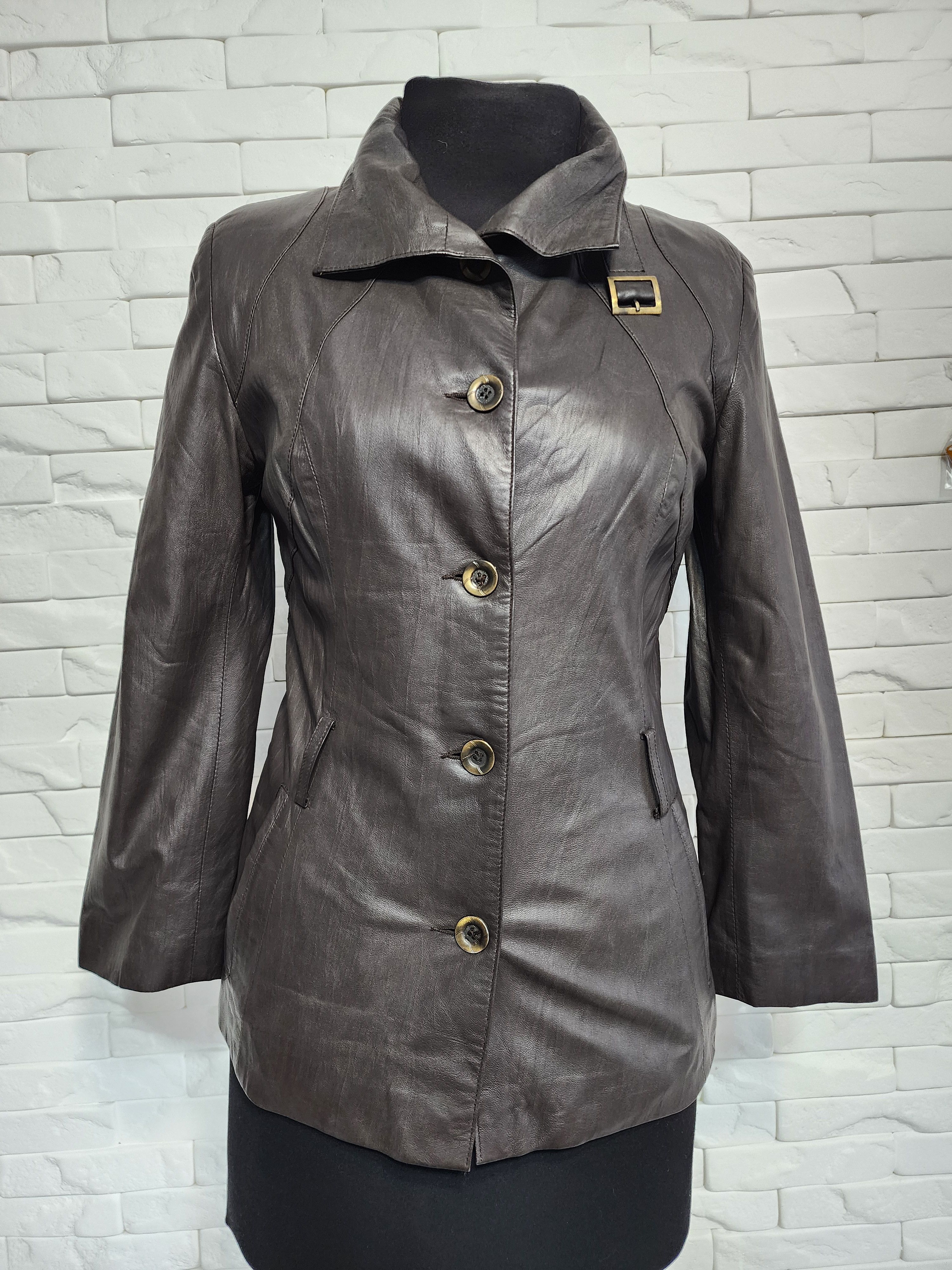 Other Brown Leather Jacket: Women's Button-Up with Pockets Size M / US 6-8 / IT 42-44 - 1 Thumbnail