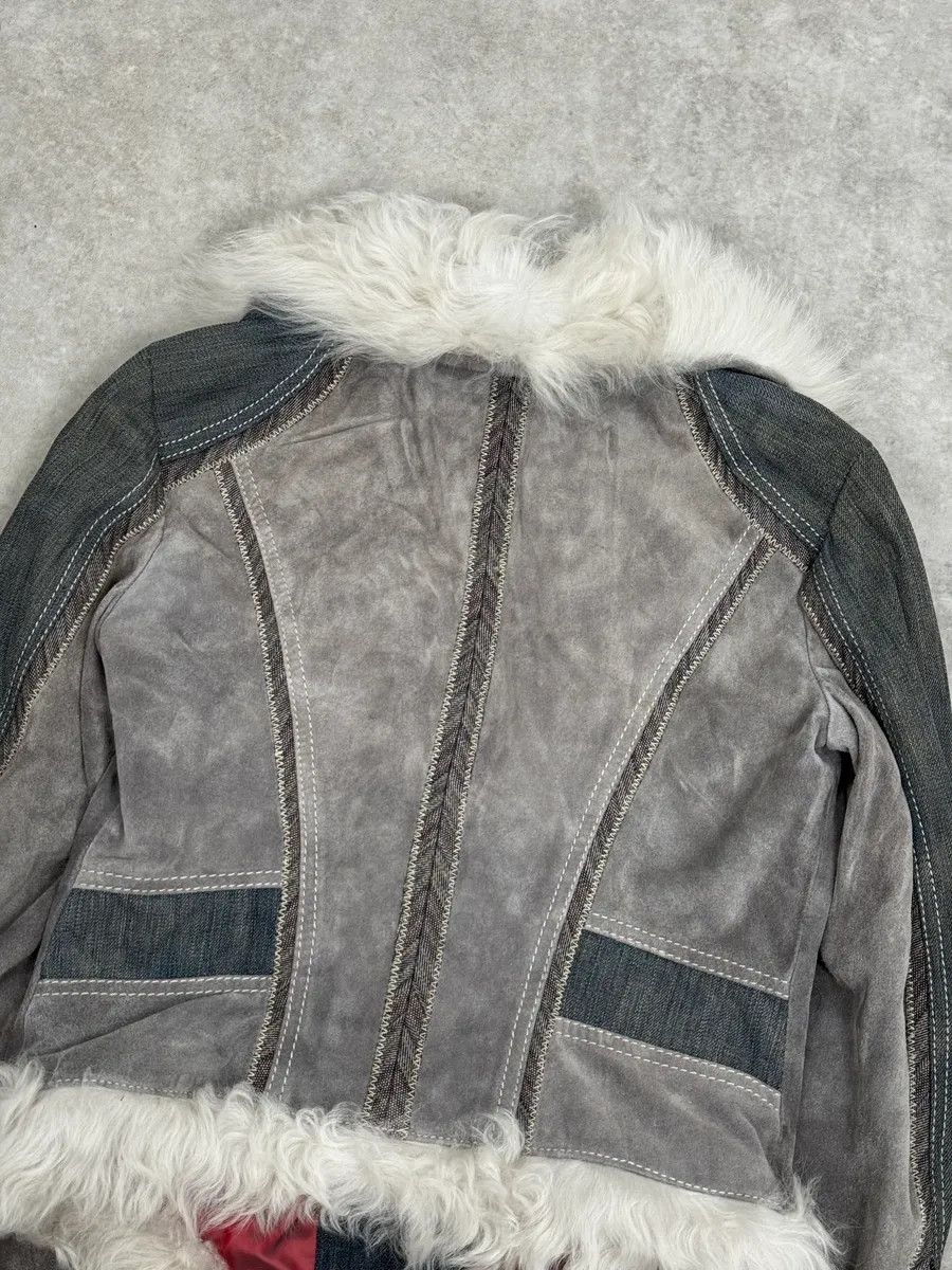 Just Cavalli AW2005 Cavalli Mongolian Fur Grey Leather & Blue Denim Jacket Size S / US 4 / IT 40 - 7 Thumbnail