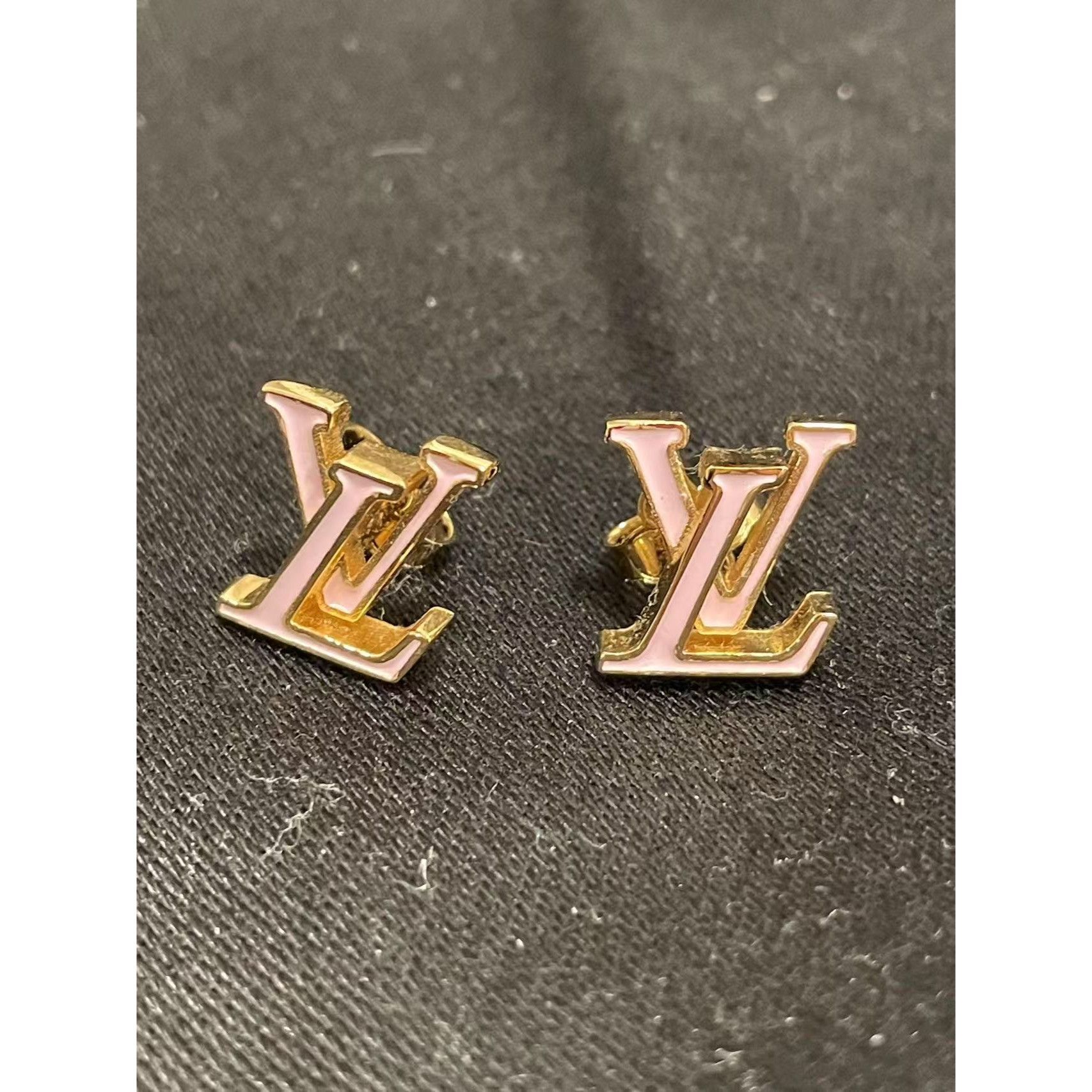 Louis Vuitton Louis Vuitton Authentic Gold & Pink LV Monogram Stud Earring Size ONE SIZE - 1 Thumbnail