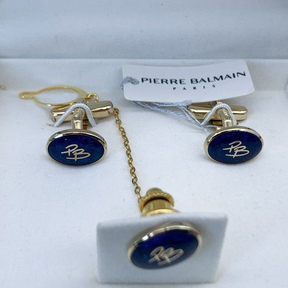 Pierre Balmain Pierre Balmain Gold and Navy Tone Cufflinks and Tie Pin Set Size ONE SIZE - 3 Thumbnail