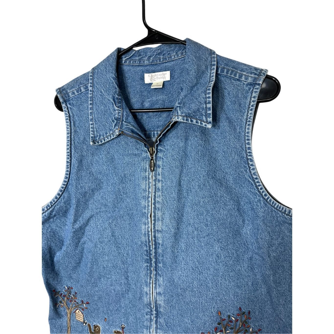Other Vintage Christopher & Banks Denim Zipper Vest Bear Bees Embr Size M / US 6-8 / IT 42-44 - 2 Thumbnail