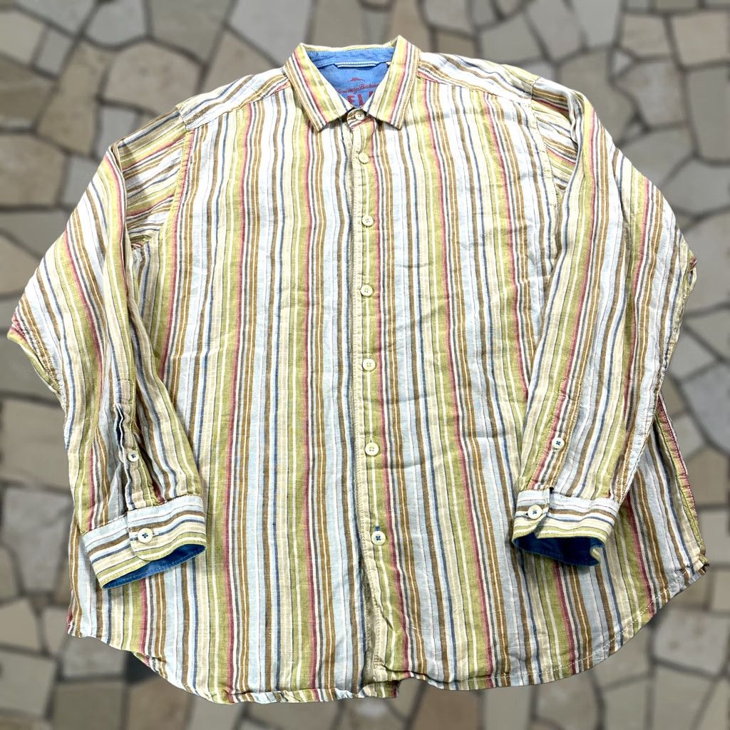 Tommy Bahama Tommy Bahama Shirt Mens XL Striped Linen Button-Up Relaxed Beach Resort Hanai, Aloha, Hawaiian, Multicolor, Linen, Button-Up, Casual, 90s Size US XL / EU 56 / 4 - 1 Thumbnail