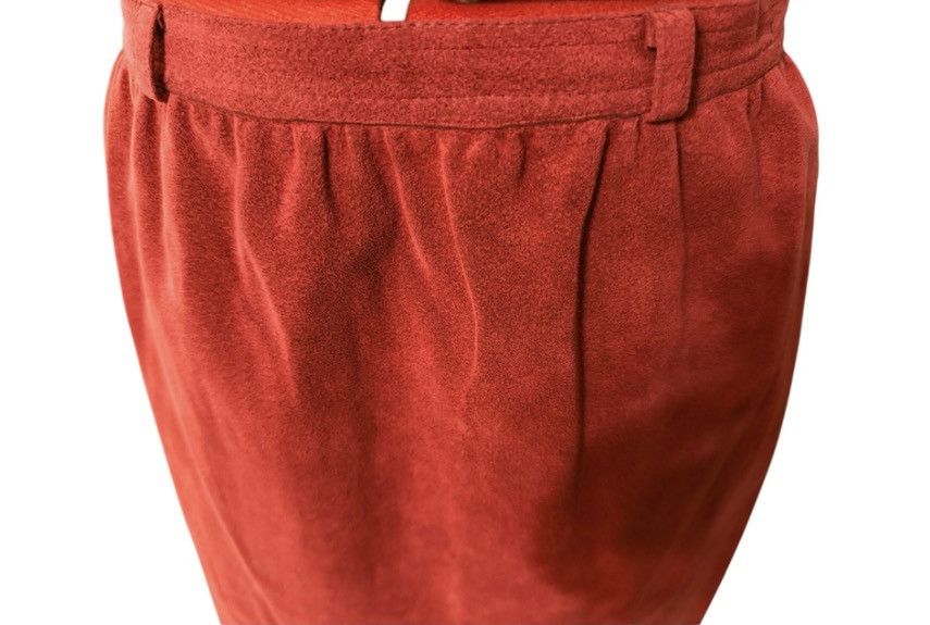 Other Vintage Nat Kaplan Couture Red Suede Midi Pencil Skirt Sz 6 Size 28" / US 6 / IT 42 - 3 Thumbnail