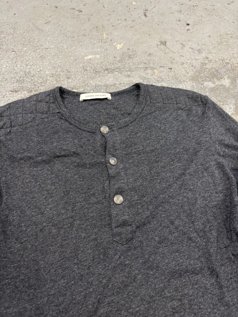 Designer × Pierre Balmain × Vintage 2000s Pierre Balmain Biker Henley Grey Longsleeves Size US S / EU 44-46 / 1 - 7 Thumbnail