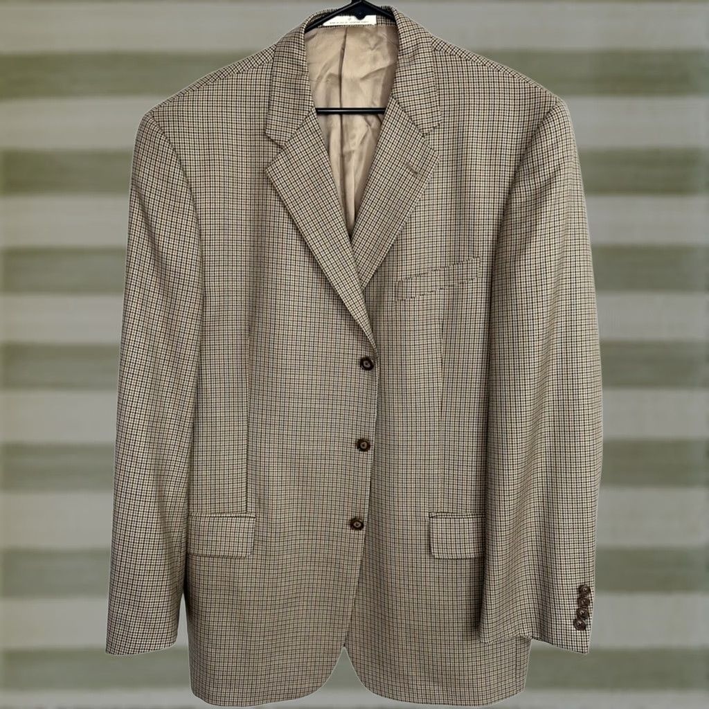 Joseph Abboud Joseph Abboud Blazer Jacket Mens 44 Regular Tan Plaid Silk Wool 2 Piece Suit Coat Jacket Blazer Mens Size 44R - 1 Thumbnail