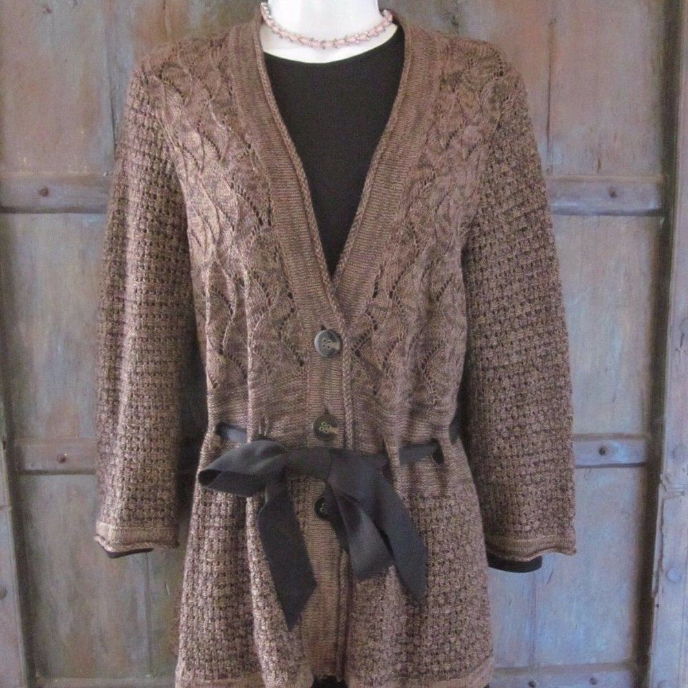 Vintage Classiques Entier Cardigan Brown Knit Linen Sz M Size M / US 6-8 / IT 42-44 - 6 Thumbnail