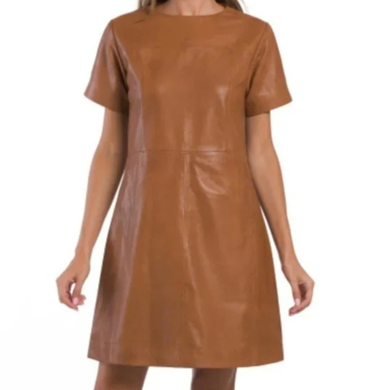 image of Bod & Christensen Leather Fammy Dress (Nwt) in Brown, Women's (Size Small)