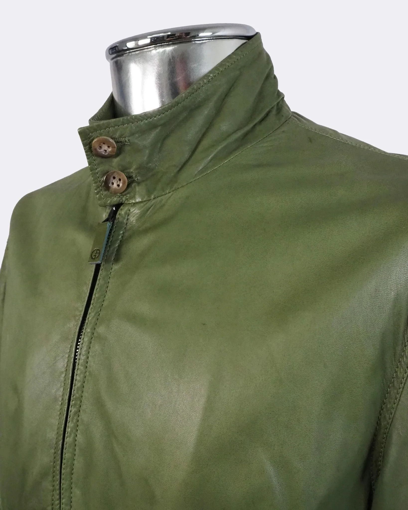 Giorgio Armani Men's Giorgio Armani Lightweight Green Leather Jacket $2083 Size US M / EU 48-50 / 2 - 5 Thumbnail