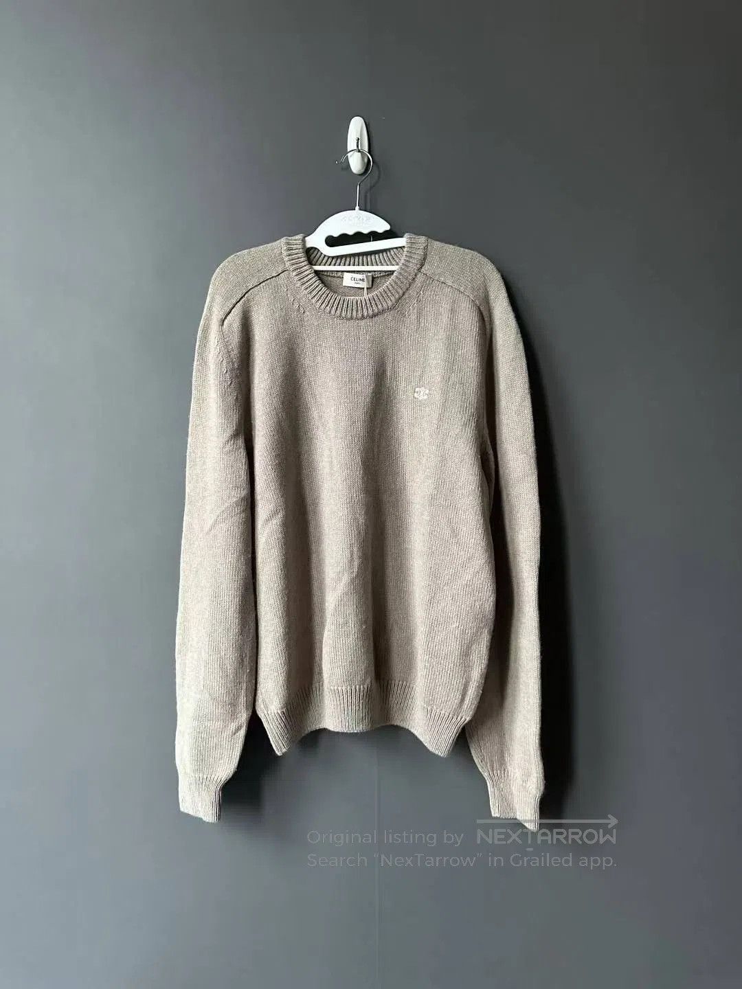 Celine CELINE Beige Triomphe Embroidered Logo Sweater| Size US M / EU 48-50 / 2 - 1 Thumbnail