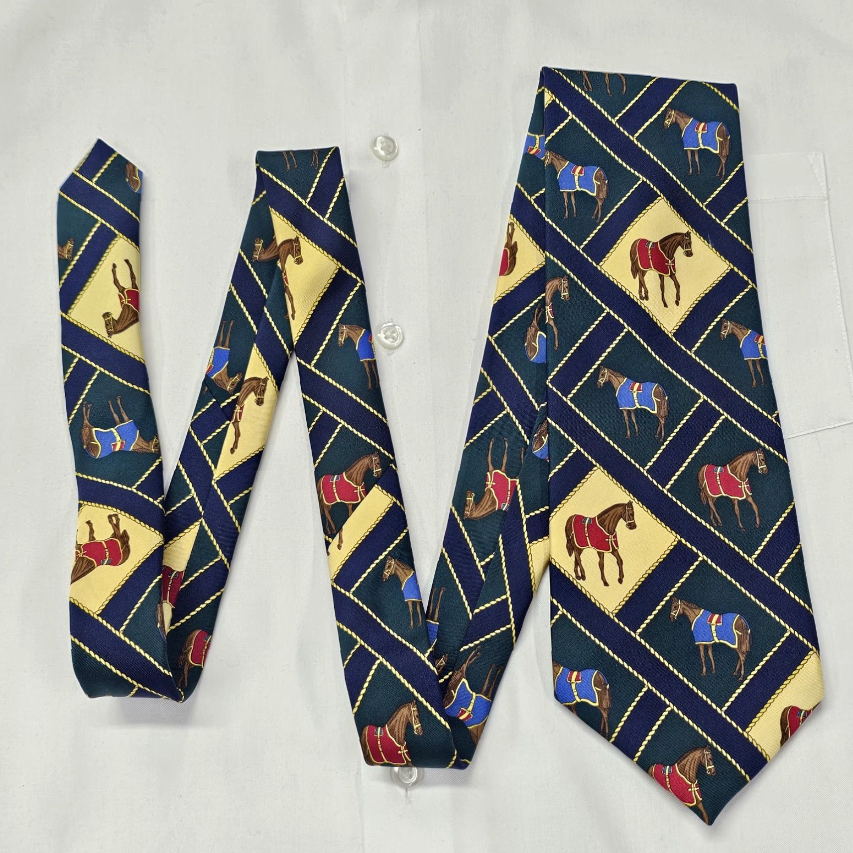 Vintage VINTAGE Bentley Cravats Necktie Men's Equestrian Silk Tie Jocky Horse Racing Derby USA Silk Tie Abstract Derby Equestrian Racing 56" Men Size ONE SIZE - 2 Thumbnail